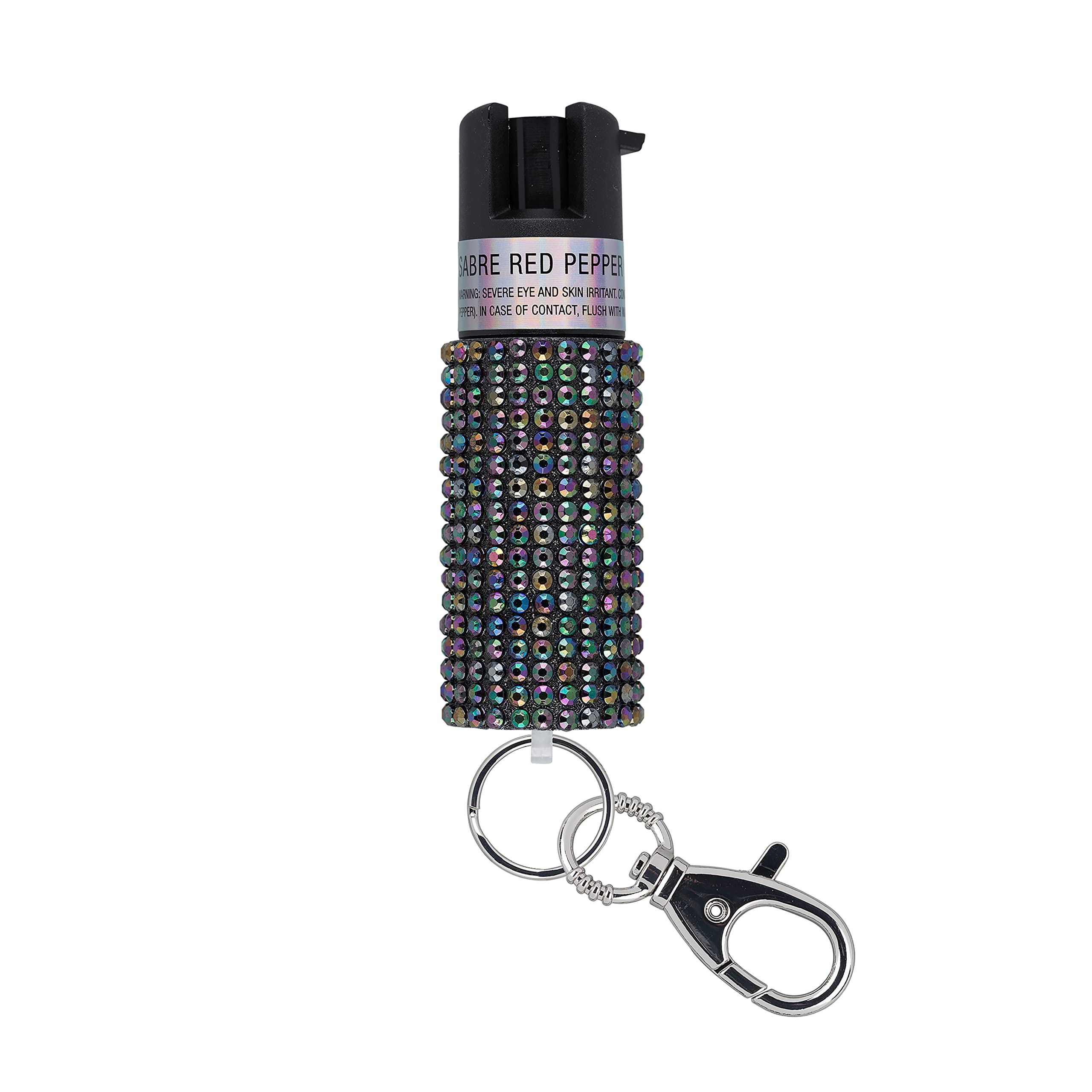 SABRE Jeweled Pepper Spray, Maximum Strength, Fashionable Monochromatic Design, Quick and Easy Access Snap-Clip for Secure Attachment, Protect Against Multiple Threats with up to 10 second spray time