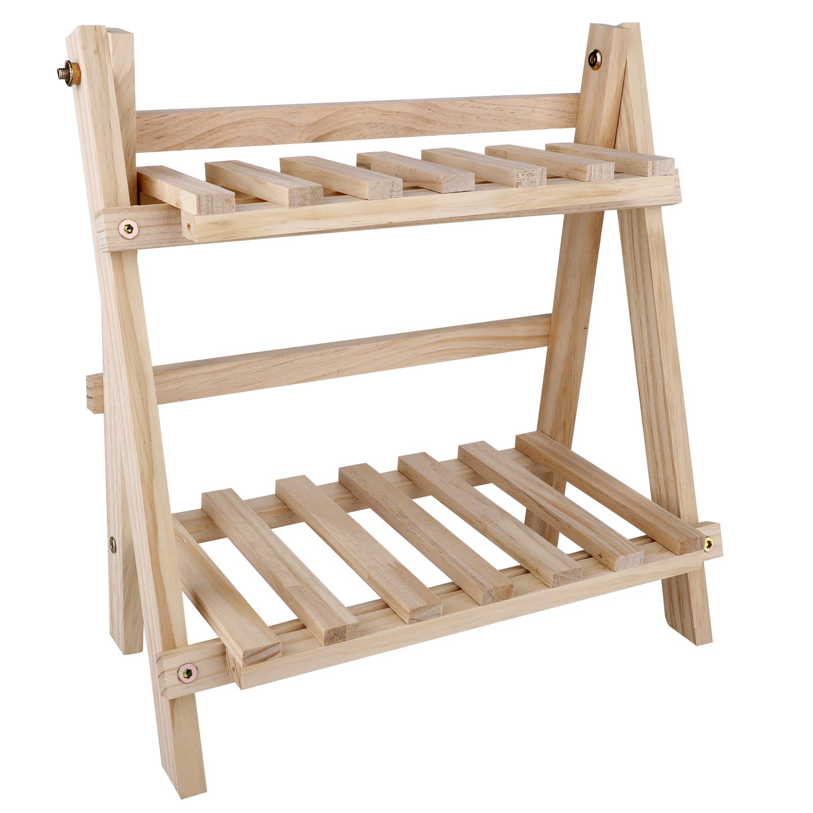 Mokyler Wooden Plant Stand, 2-Tier Warm Brown Wooden Plant Rack Shelf Flower Pot Foldable Display Shelf Rack Plant Display Shelf Rack for Balcony Patio Garden