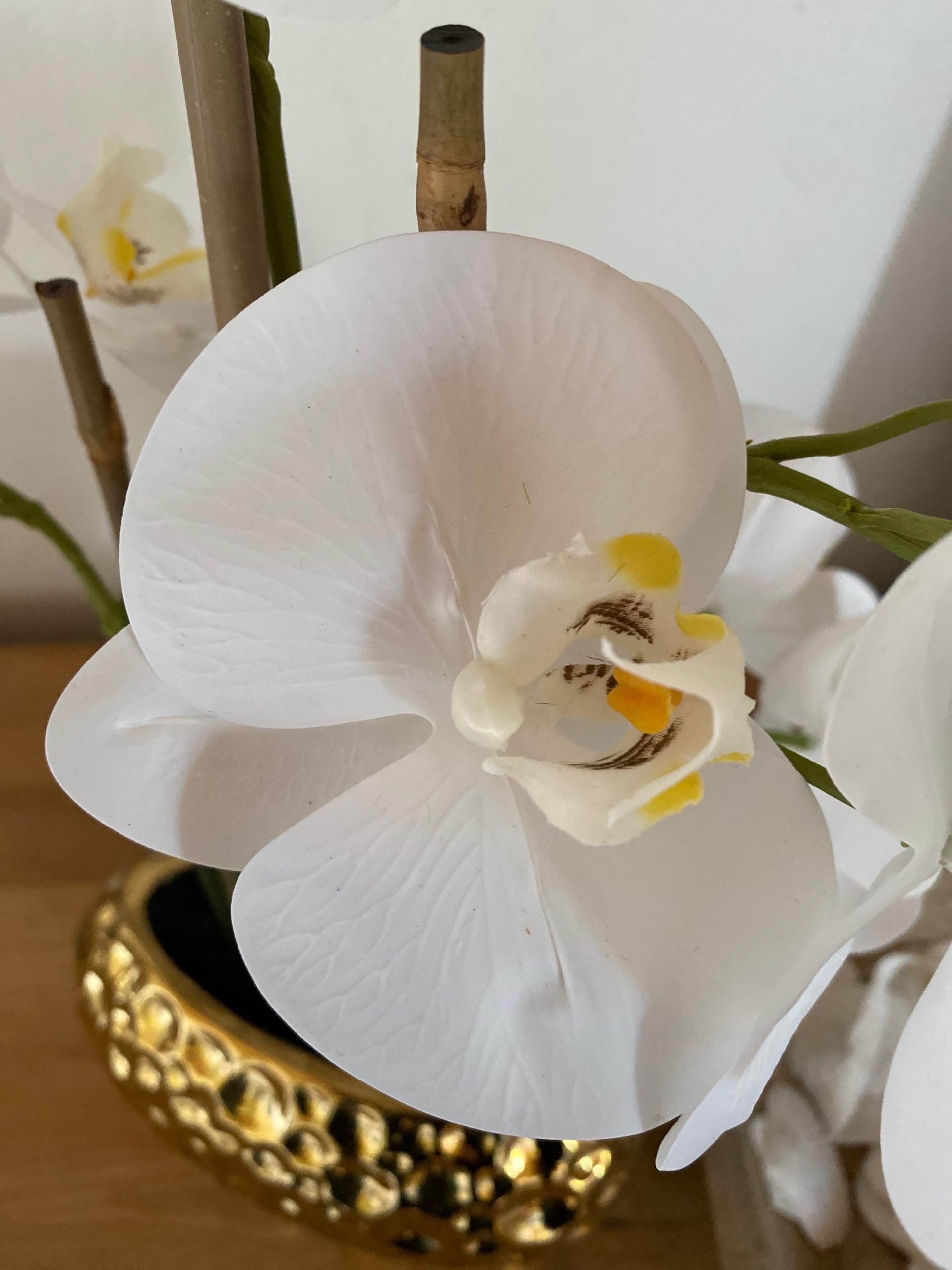 DAHLIASTUDIOS Kunstpflanze Orchidee Phalaenopsis mit Gold-farbigem Keramiktopf - ca. 53 cm hoch (weiß)