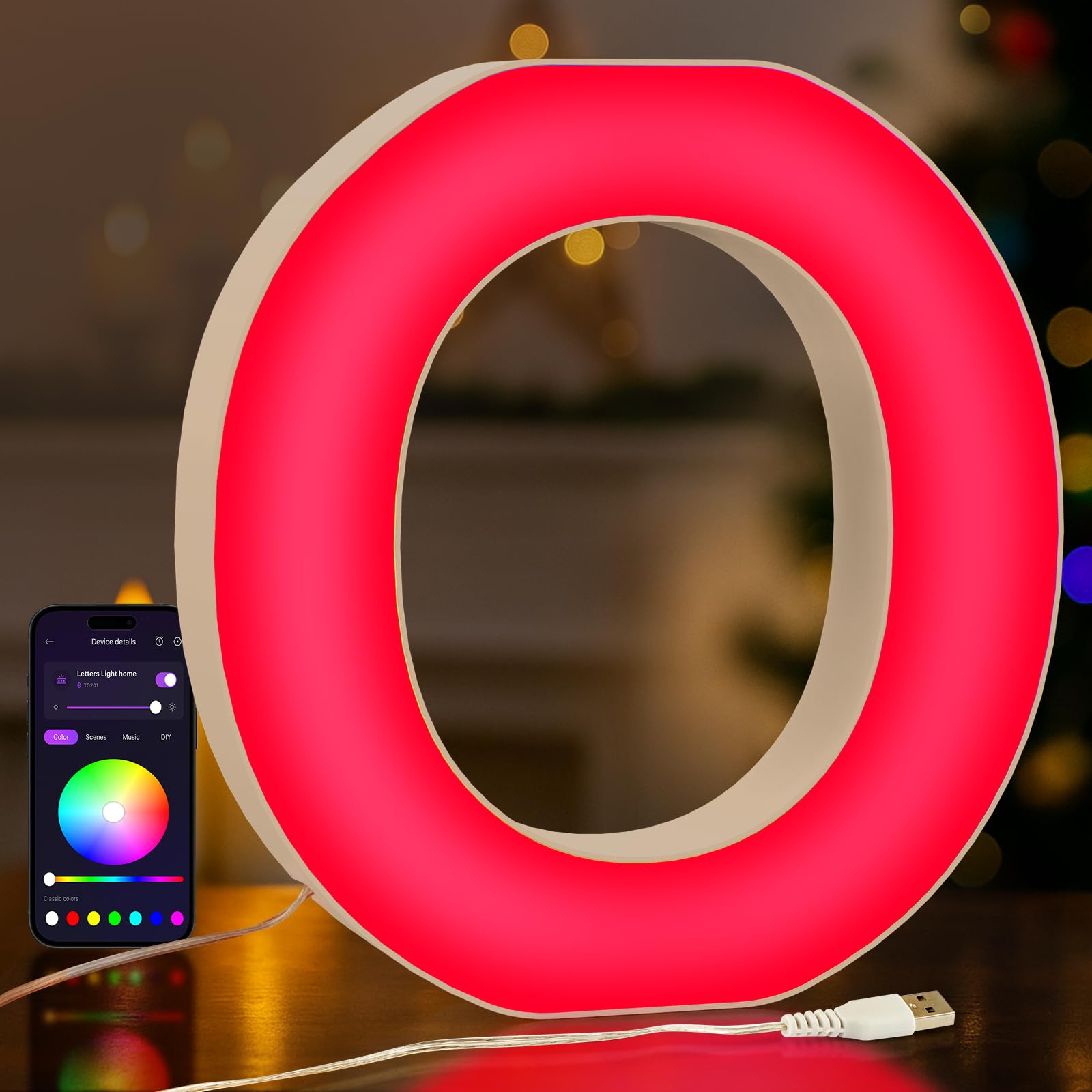 UooEA LED Light Up Letter O – USB Colour Changing Night Light with APP, Gift for Girls, Teens, Mum, Bedroom Decor, Wall/Table Display, Birthday & Christmas