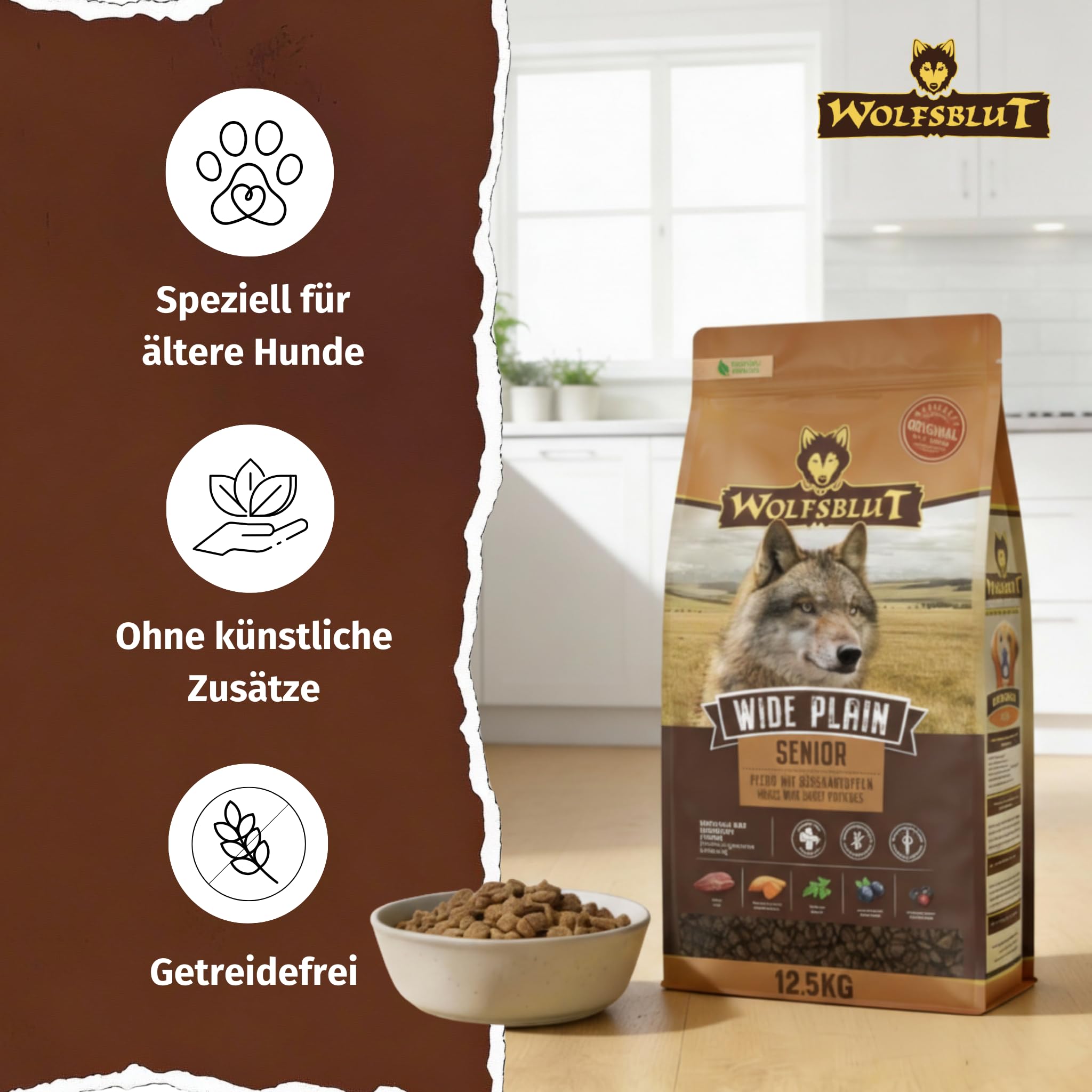 WOLFSBLUT  Wide Plain Senior | Trockenfutter mit natrlichen Zutaten und  wertvollen Superfoods fr ausgewachsene Hunde. Getreidefreies Alleinfutter  ohne Zusatzstoffe im Beutel | 12,5kg Pferd : Amazon.de: Haustier