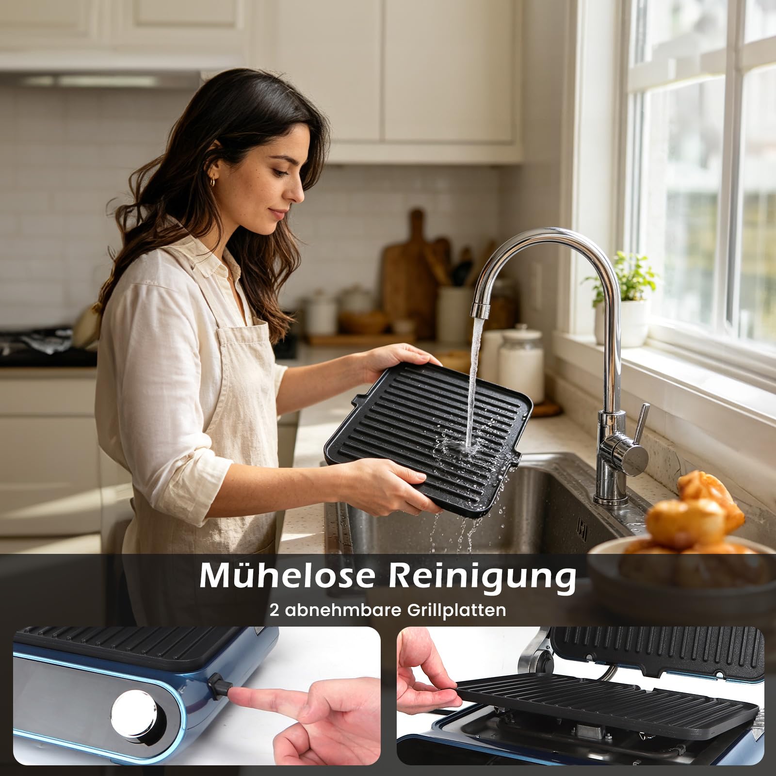 Taylor Swoden XXL Kontaktgrill 3-in-1 mit Intelligenter Dickenerkennung & Separater Temperaturregelung, 9 Programme, Abnehmbare Grillplatten Spülmaschinenfest, 180° Tischgrill für 6-8 Personen