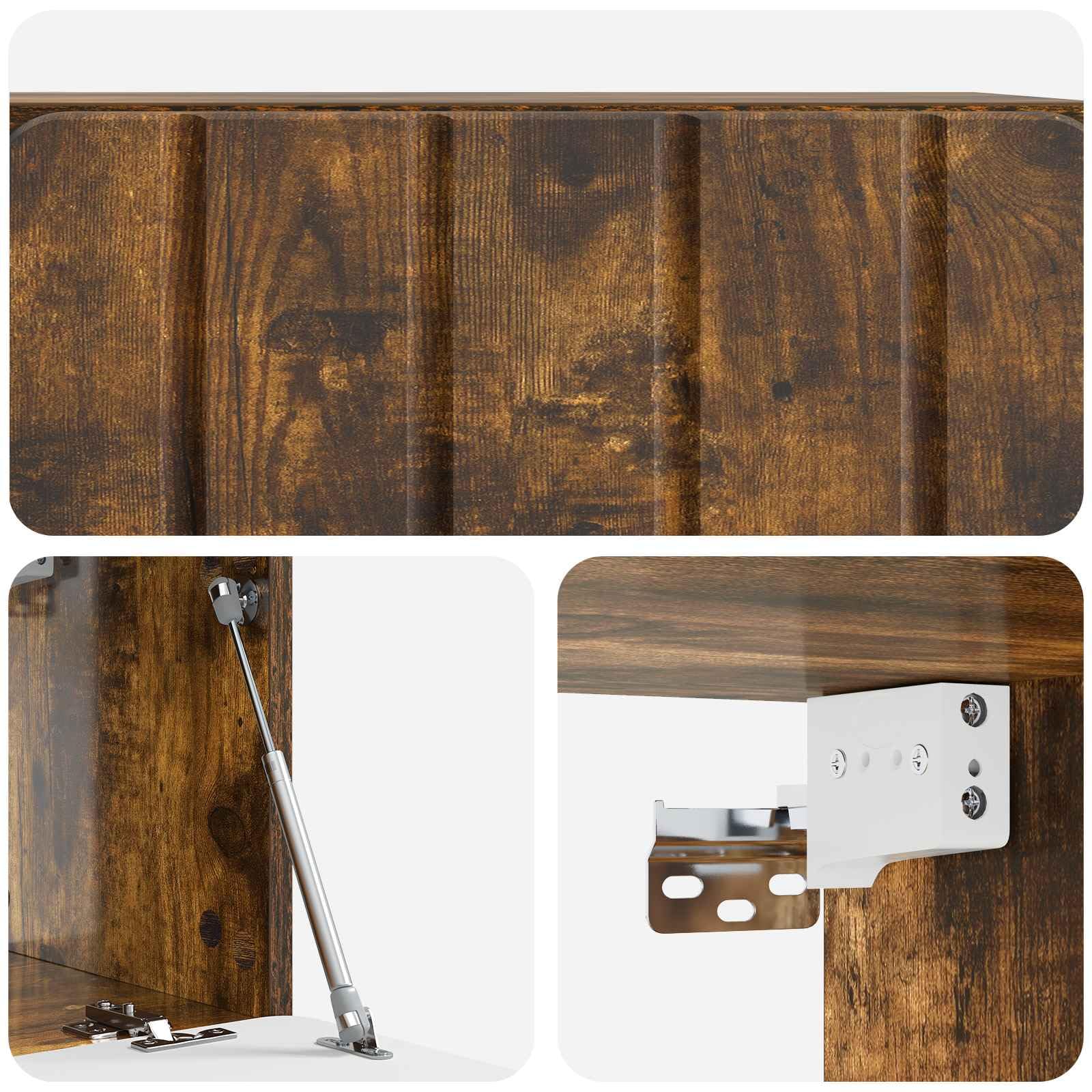 Hothingwell TV-Wandschrank, 59,5 x 31 x 30 cm, Eichenrauch, Holz | Drehtüren 90°, minimalistisches Design, platzsparend, feuchtes Tuch