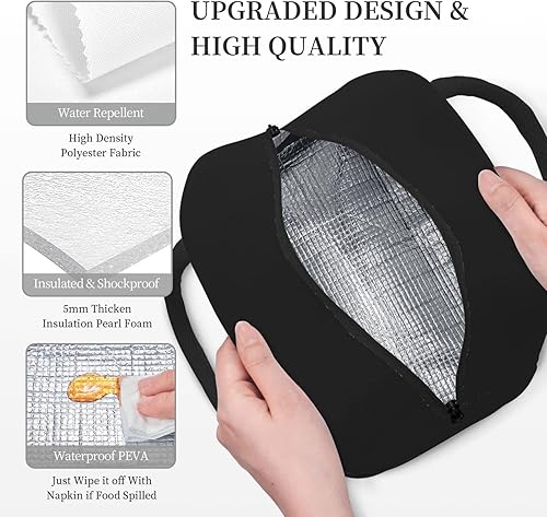 Miniatura 3 de Bolsa de almuerzo aislada con textura de mármol negro, caja de almuerzo reutilizable para escuela, trabajo, universidad, viajes al aire libre,