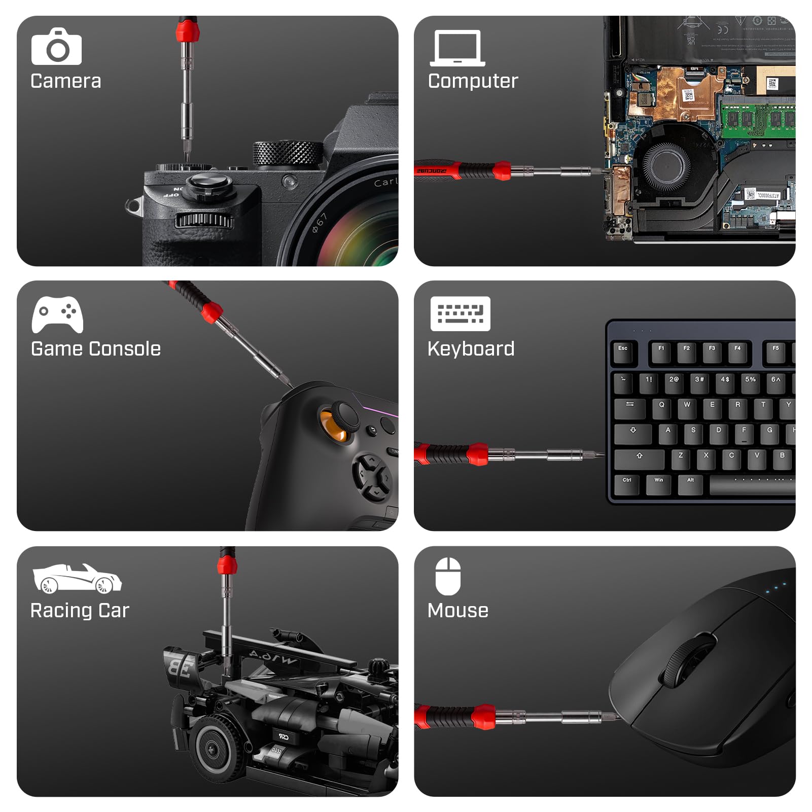 IRONCUBE Juego de destornilladores múltiples, mango de trinquete, puntas magnéticas y enchufes con funda, 56 piezas