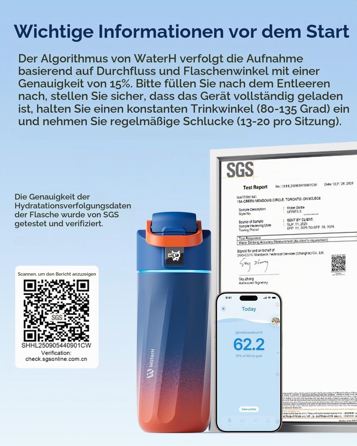 BOOST Intelligente Wasserflasche mit Erinnerungsfunktion & Tracker, 470 ml Trinkflasche für Kinder (Schule), DIY Kühlschrankmagnete, BPA-frei, vakuumisolierter Edelstahl, ideal für Reisen & Camping