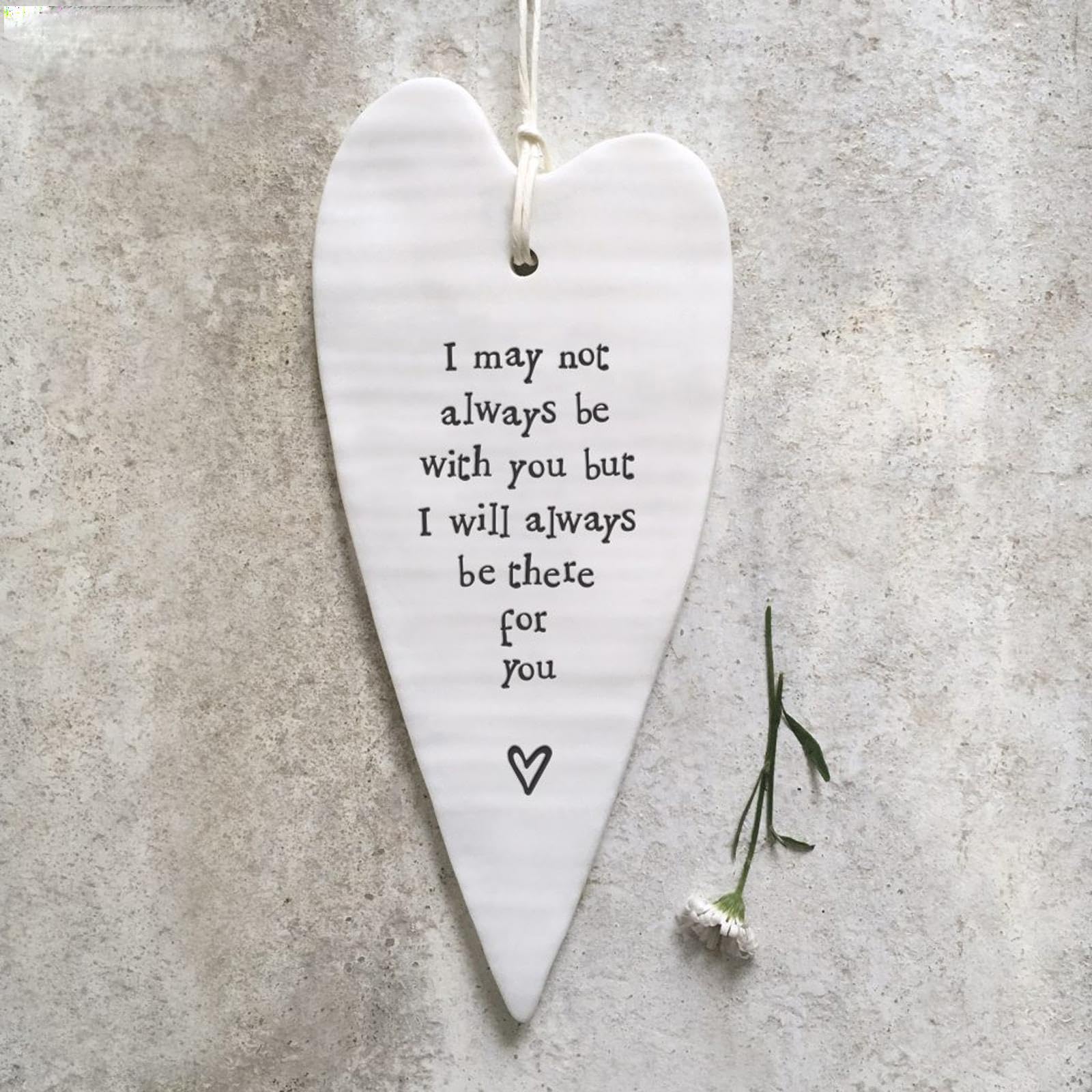 East of India White Ceramic Ripple Heart ""Be with You"" Hanging Decor 15.5x7.5cm