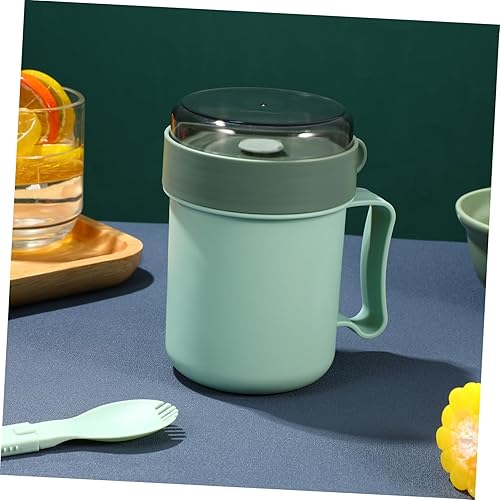 Miniatura 7 de Cabilock Taza de sopa para microondas con tapa y cuchara plegable, taza de desayuno verde portátil para avena, leche, sopa y cereales calientes,