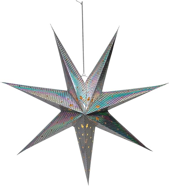 GEEZY Large Silver LED Paper Hanging Star 60cm Lantern Christmas Ornaments Hanging Decoration Window Party Home Decor Folding Christmas Star