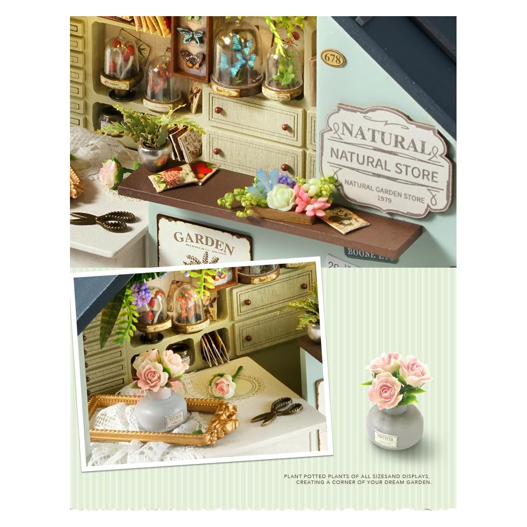 CUTEROOM Casa de muñecas en miniatura de madera DIY – Kit creativo de casa en miniatura para adultos, perfecto como decoración del hogar (estudio de plantas verdes)