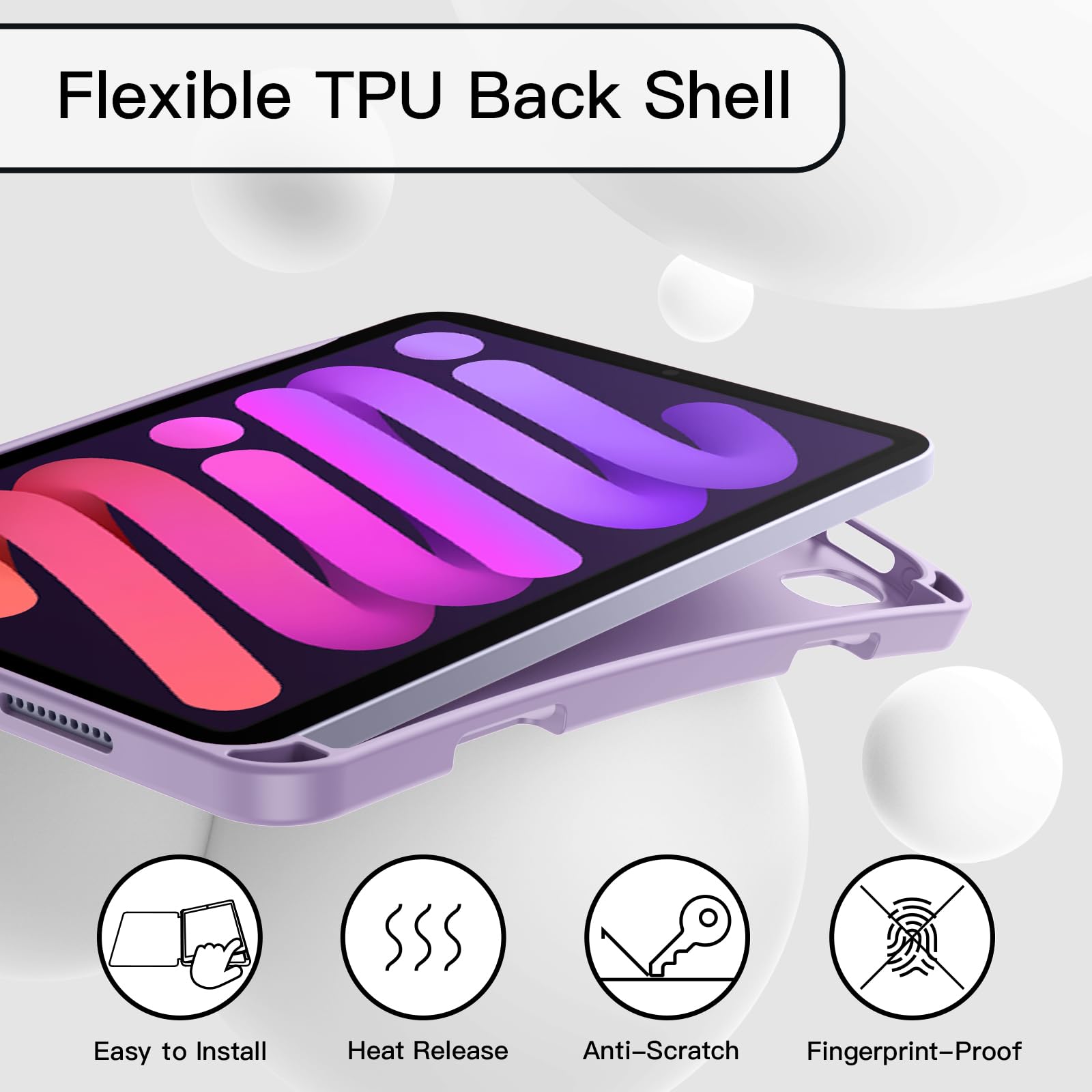 JETech Etui dla iPad mini (A17 Pro, Model 2024, 7. Generacji) / mini 6 (Model 2021, 6. Generacji) z uchwytem na długopis, Szczupły Pokrowiec na Tablet z Miękki Tył z TPU (Jasny Fiolet)