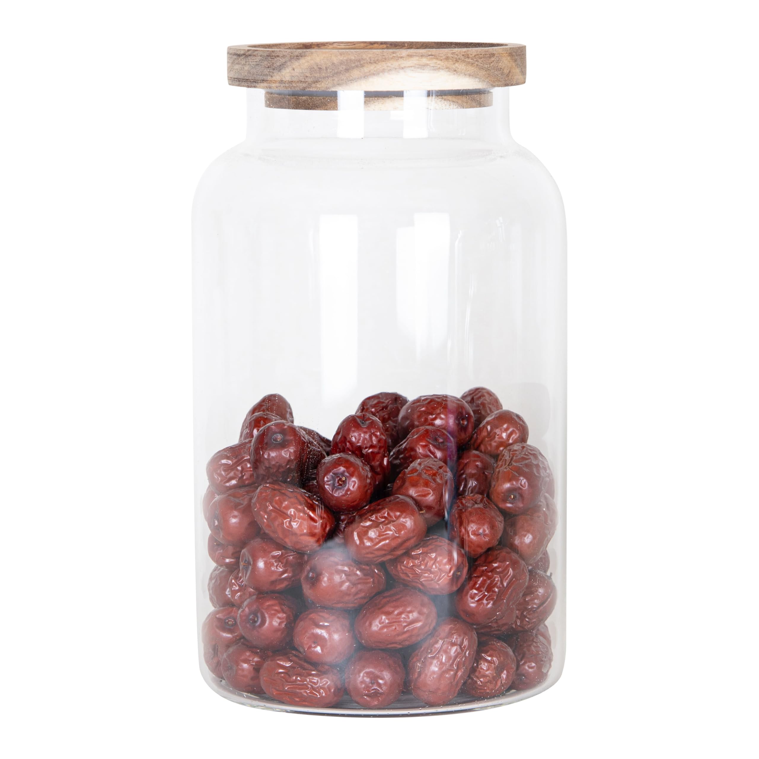 Large Glass Storage Jar with Airtight Acacia Lid - Large Food Storage Container for Kitchen Pantry Organization - Clear Glass Canister Set for Pasta, Rice, Flour, Cereal, Oats, Coffee Beans (1, 2L)