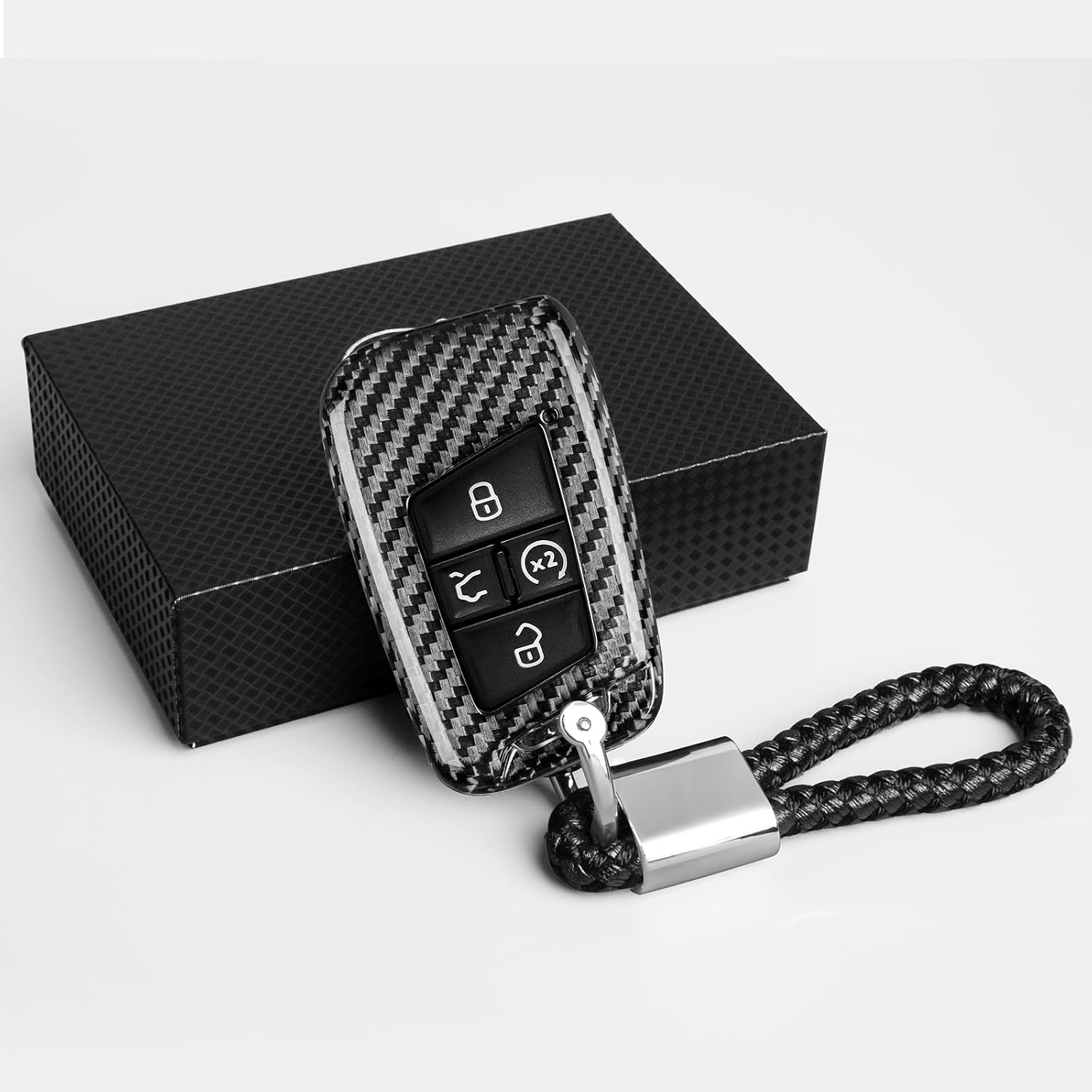 T-carbon Key Fob Cover Compatible with VW Atlas Keychain,Real Glass Fiber Key Fob Protector for Tiguan (2022-2024) for Atlas Cross Sport (2020-2024) Accessories Key Fob Case,Silver Black, DZE01