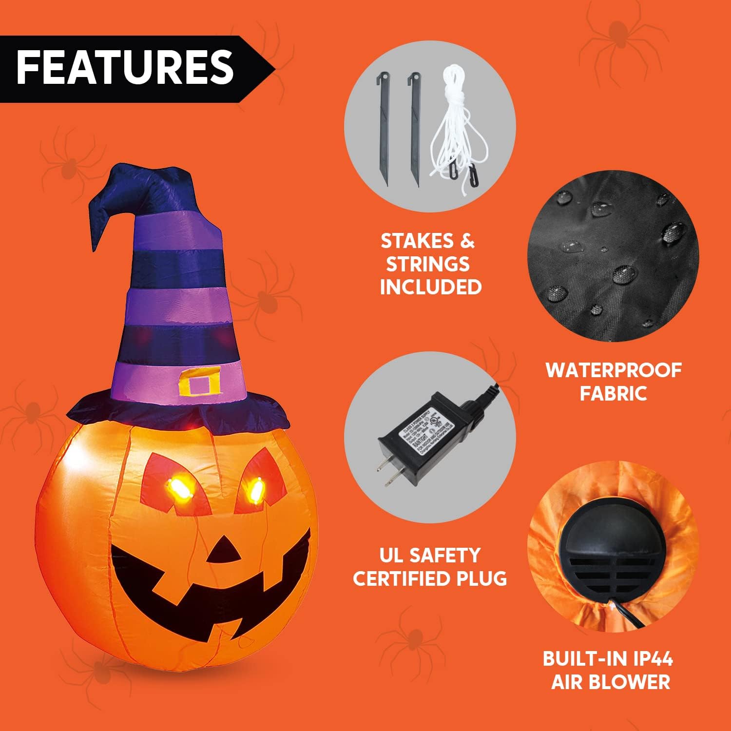 Joiedomi 5 FT Halloween Inflatable Pumpkin with Witch Hat, Blow Up Inflatables with Build-in LEDs for Halloween Party Indoor, Outdoor, Yard, Garden, Lawn Decorations