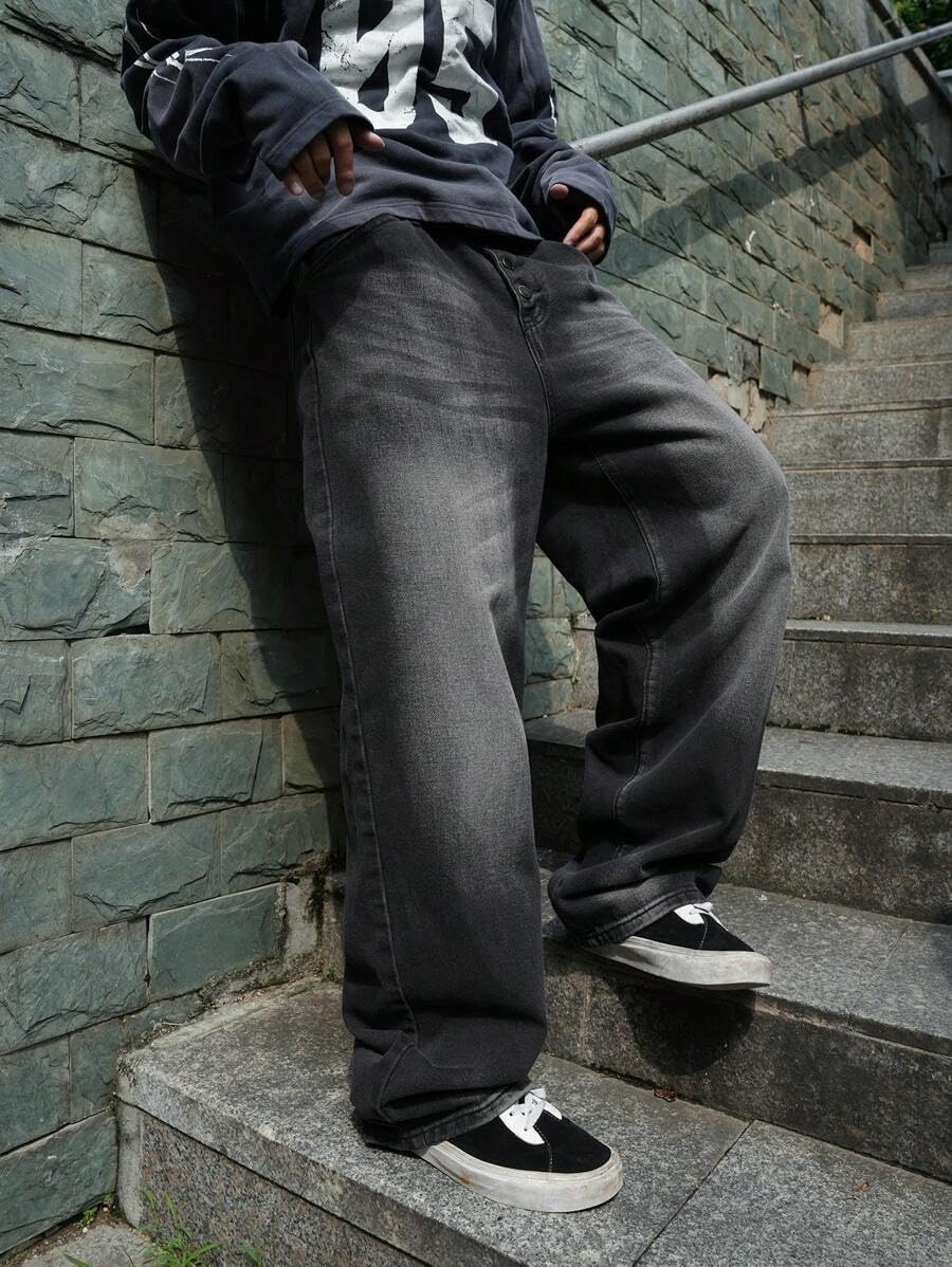 HUNGSON Mens Baggy Jeans for Men Women Y2k Skater Vintage Plain Pants Casual Wide Leg Jeans Loose Fit Denim Jeans - Image 3