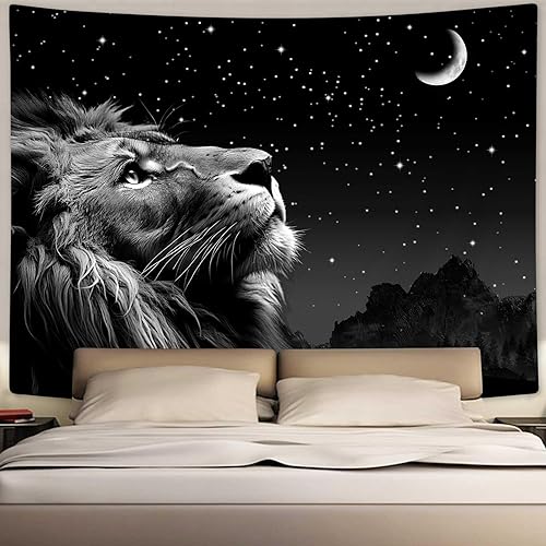 Miniatura 7 de Boziqr Cool Lion - Arte de pared para colgar en la pared, estrellas espaciales y luna, arte de pared para hombres, estético negro para colgar en la