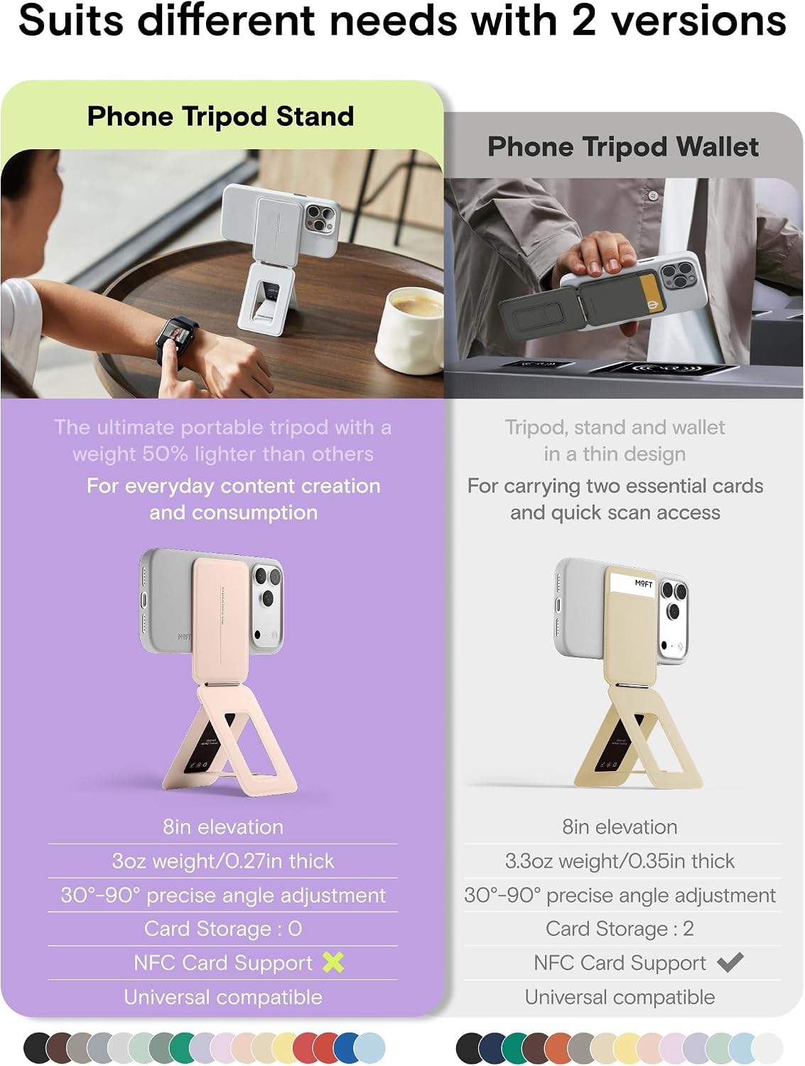MOFT Phone Stand, Magnetic Phone Tripod Stand Stain-Resistant MOVAS Leather & Angle Adjustment & Strong Magnets Tripod for iPhone 17/16/15/14/13/12 (Included Metal Ring)-Light Pink