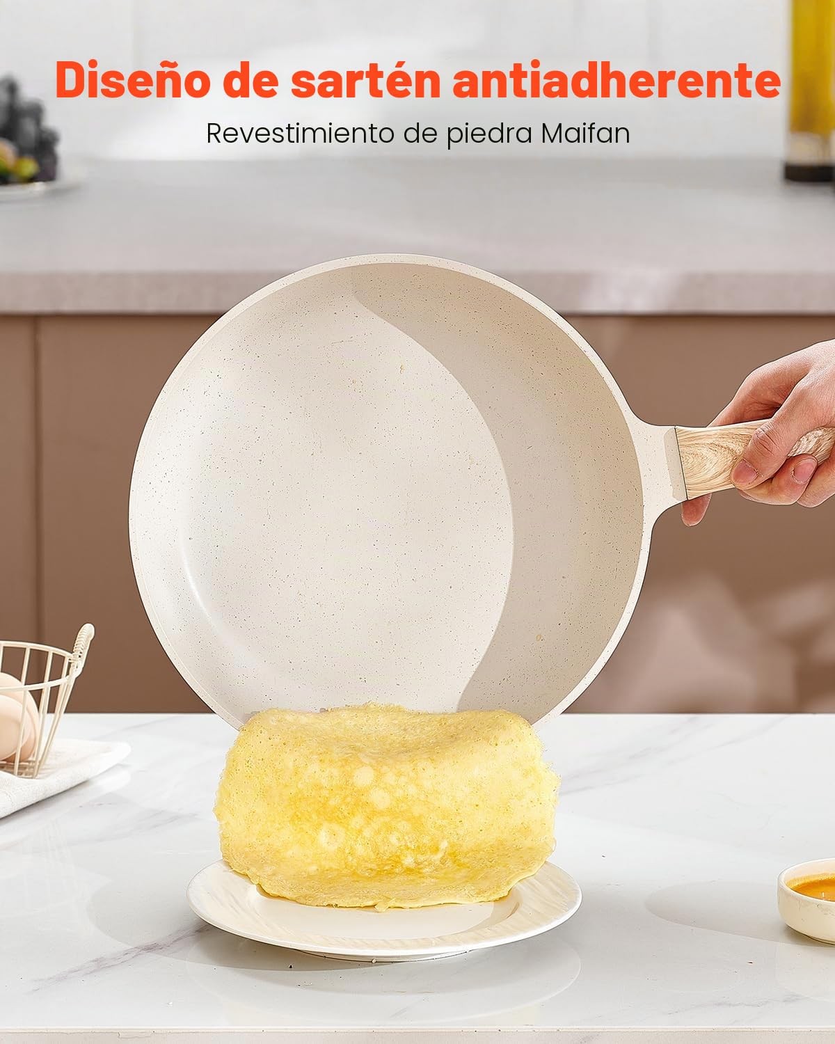 VEVOR Juego de Ollas y Sartenes de 17 Piezas, Antiadherentes de Granito, para Inducción, Apto para Cocina de Autocaravanas, con Tapas de Vidrio Templado y Protectores, Blanco