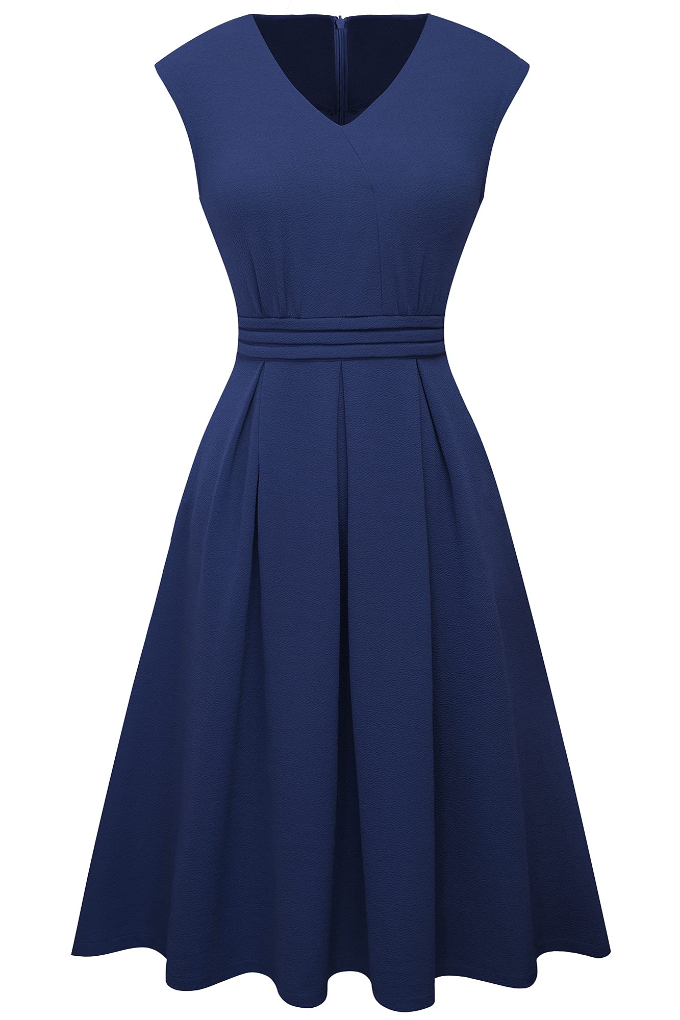 HOMEYEE Damen Vintage 50er Ärmellos Cocktail Retro mit Pocket Flared Kleid A196