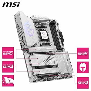 MSI MPG X870E Edge TI WiFi Motherboard, ATX - Supports AMD Ryzen 9000/8000 / 7000 Processors, AM5-80A SPS VRM, DDR5 Memory Boost 8400+MT/s (OC), PCIe 5.0 x16, M.2 Gen5, Wi-Fi 7, 5G LAN