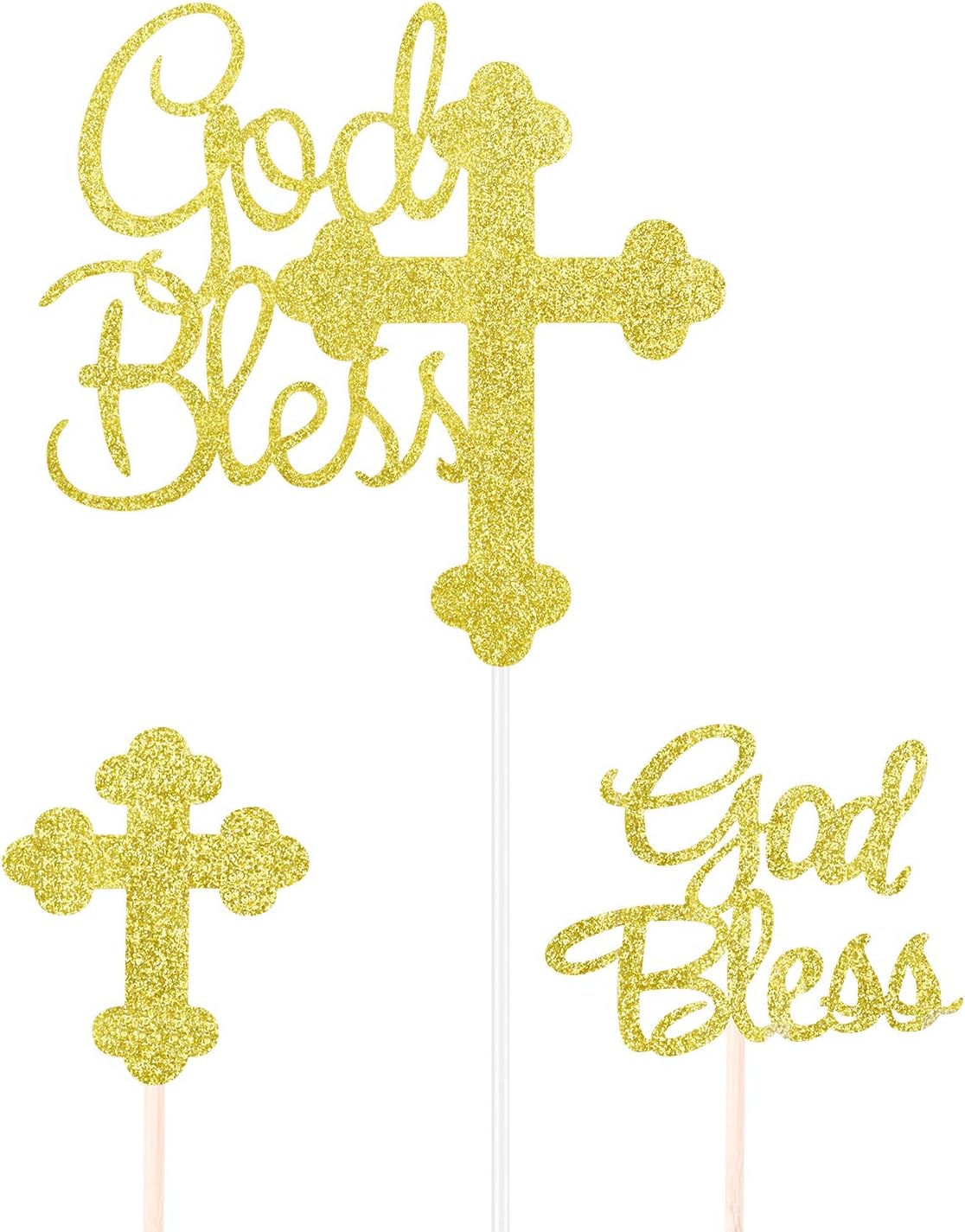 CHRORINE 25 PCS Sparkly Baptism Cake Toppers, Baptism