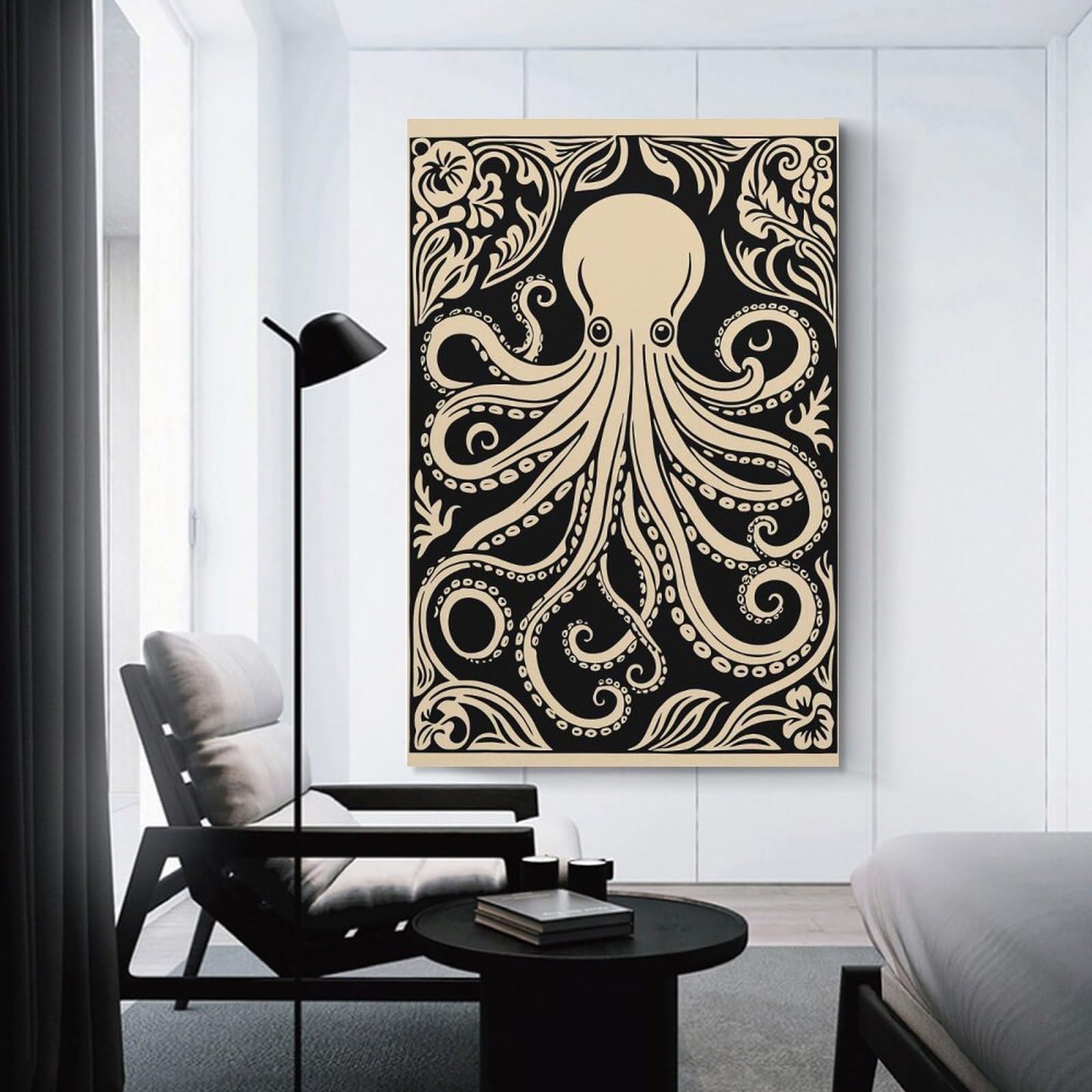 Junmoney Canvas Wall Decor Octopus Art Nouveau Illustration, 08x12inch(20x30cm), for Bedroom Decor, Cosy Corners Or Studios, Decorative Wall Art for Cosy Rooms
