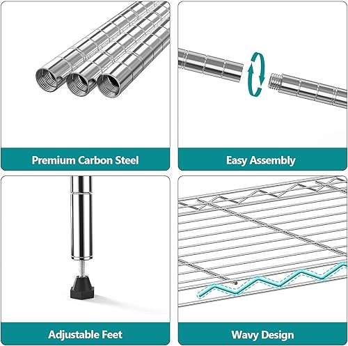 Miniatura 4 de IZEUK Estantes de almacenamiento de metal cromado de 4 niveles, organizador de estantería de alambre ajustable para cocina, baño, hogar, 1000