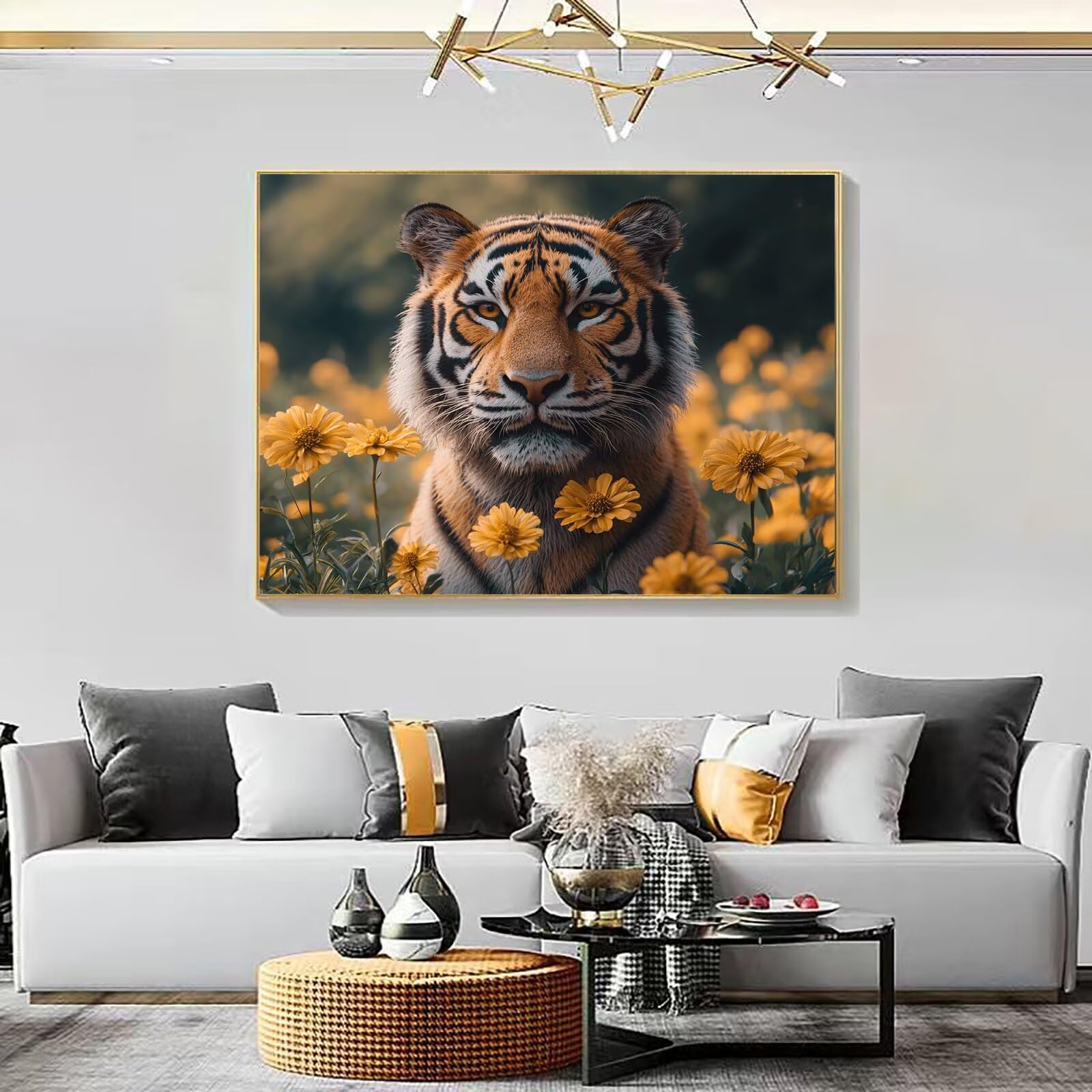 Dipingere con i Numeri Adulti fiore tigre, Quadri da Dipingere Numerati Fai Da Te per Principianti e Adultis, Olio La Pittura di Numeri Kit, Hobby Creativi Adulti, Decorazioni Casa 90x120cm Q3S-16
