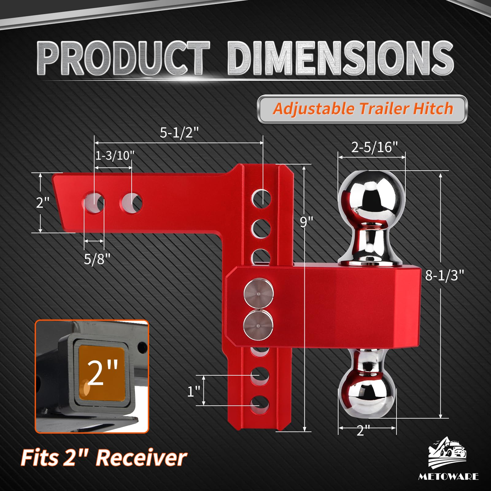 METOWARE Adjustable Trailer Hitch - Aluminum Drop Bhutan - View #6