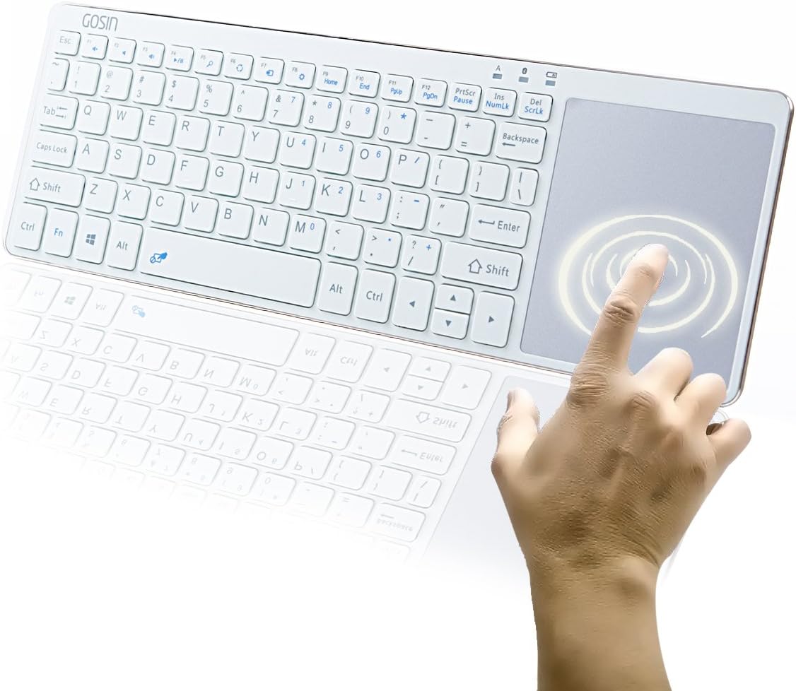 [Bluetooth Keyboard] Gosin® Ultrathin All in One Metal Wireless Bluetooth Keyboard with Touchpad Trackpad for HTPC TV Windows Andriod (4.0 Above) OS Smartphones & Tablets (White)