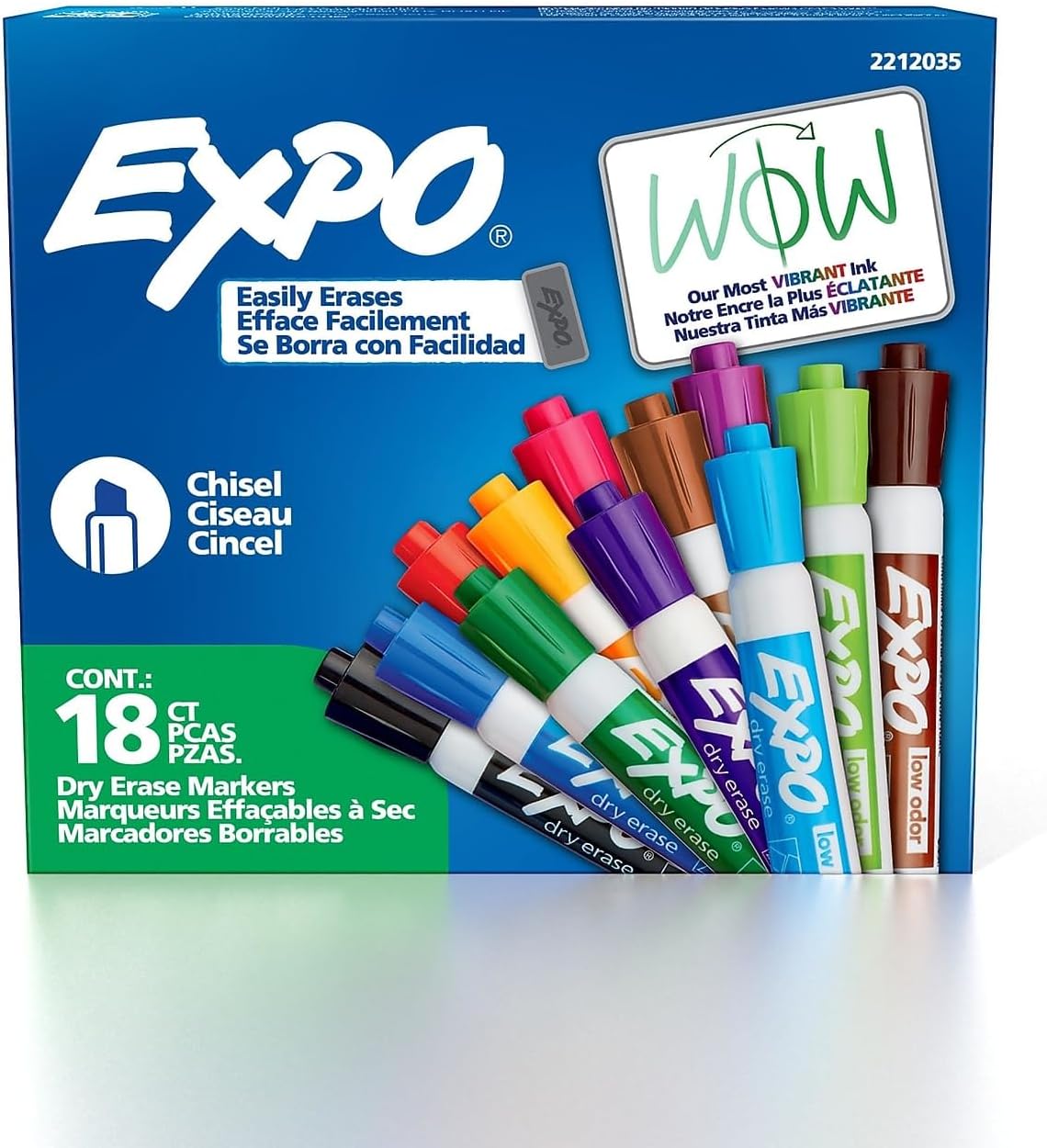 Expo Dry Erase Markers, Chisel Tip, Assorted Colors, 18/Pack (2212035)