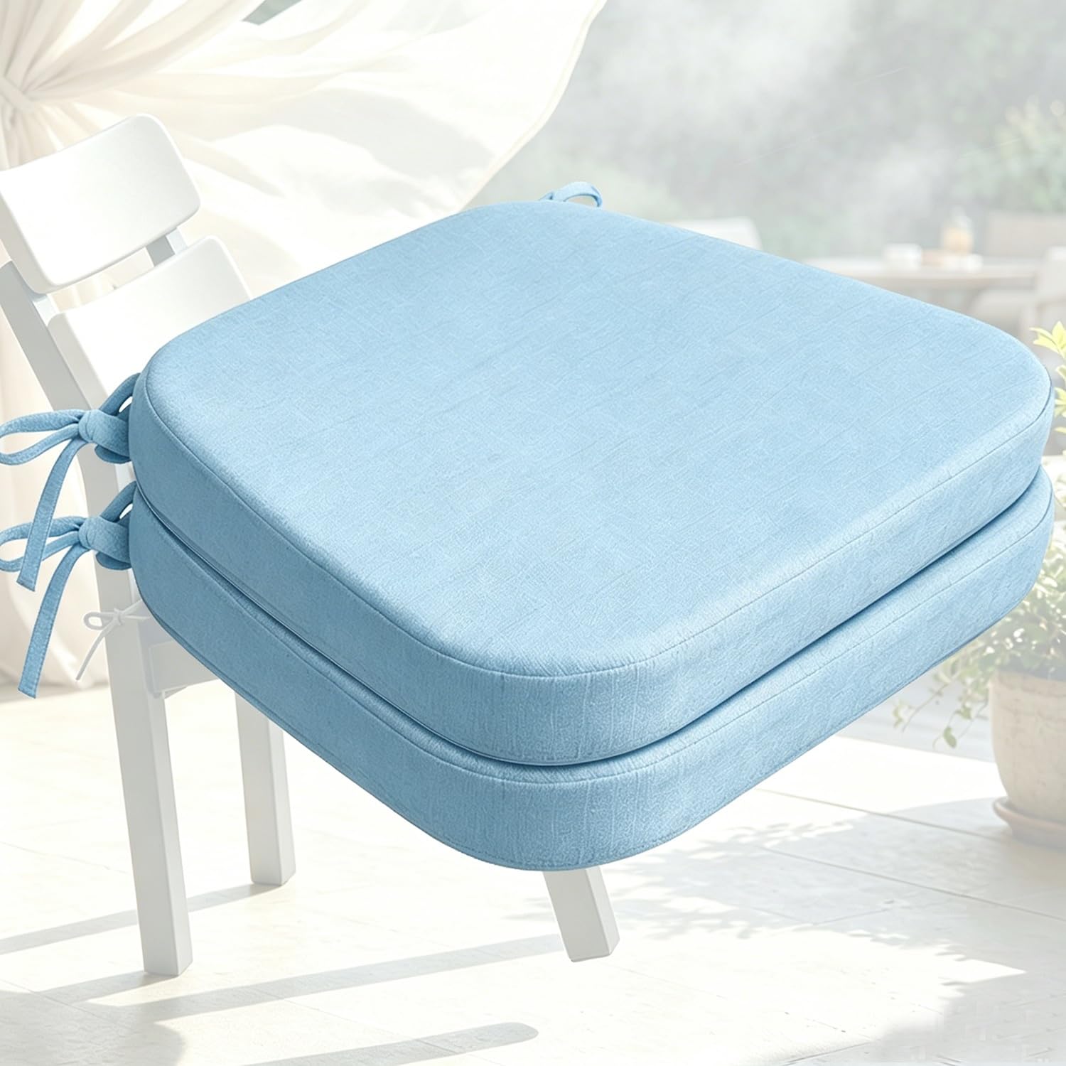 Cafusesdd Cafusedd Outdoor Chair Cushion Slipcovers 2 Psc, Non-Slip Material and Attached Ties Seat Cushion, Chair Pads for Out Door & Indoor Square Chairs(LightBlue,21''*19'')