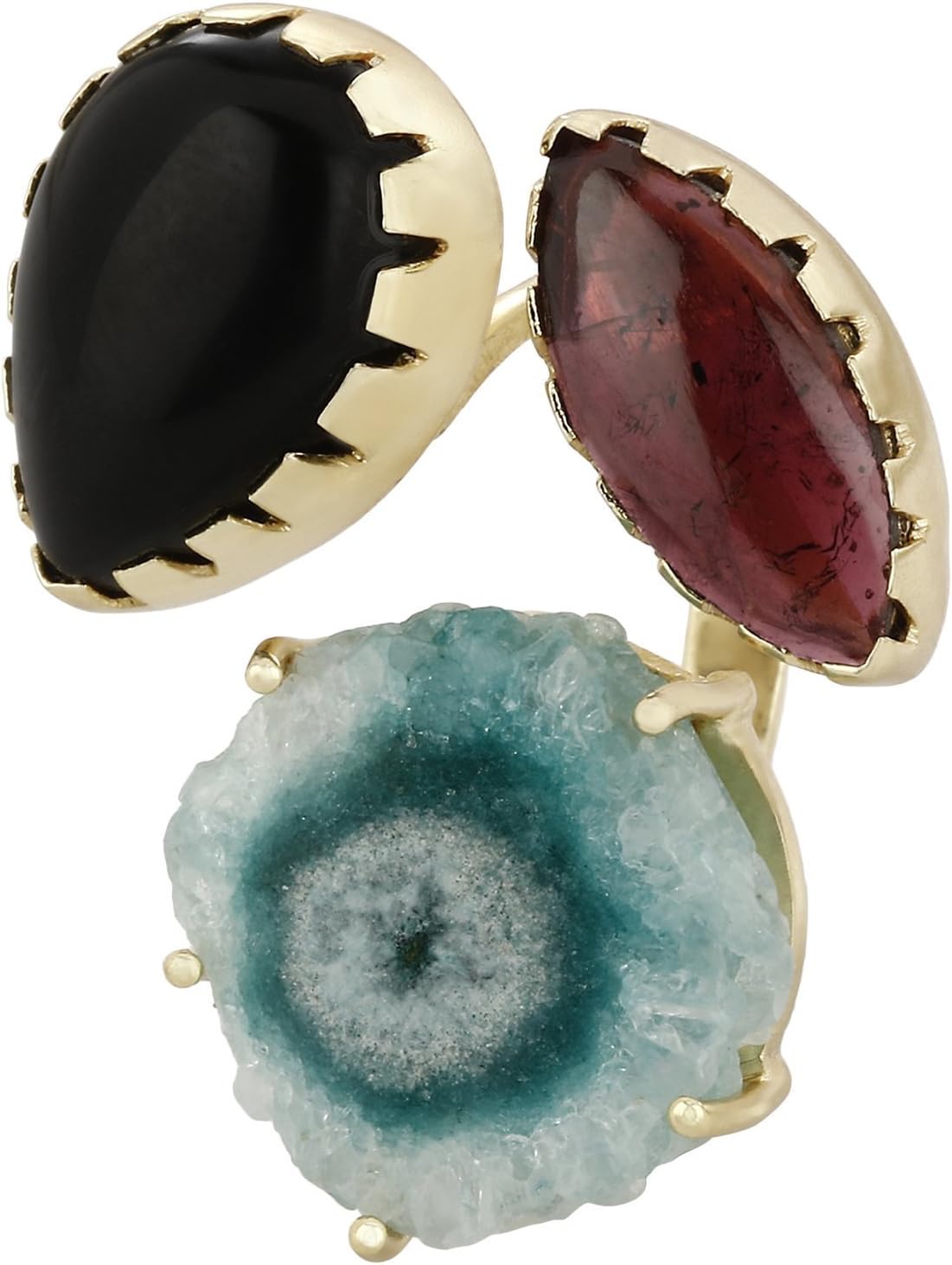 AAURAM WOMENS STATEMENT RING SEMI PRECIOUS GEMSTONE BLUE AGATE BLACK ONYX GOLD PLATED GIFT PARTY HOLIDAY