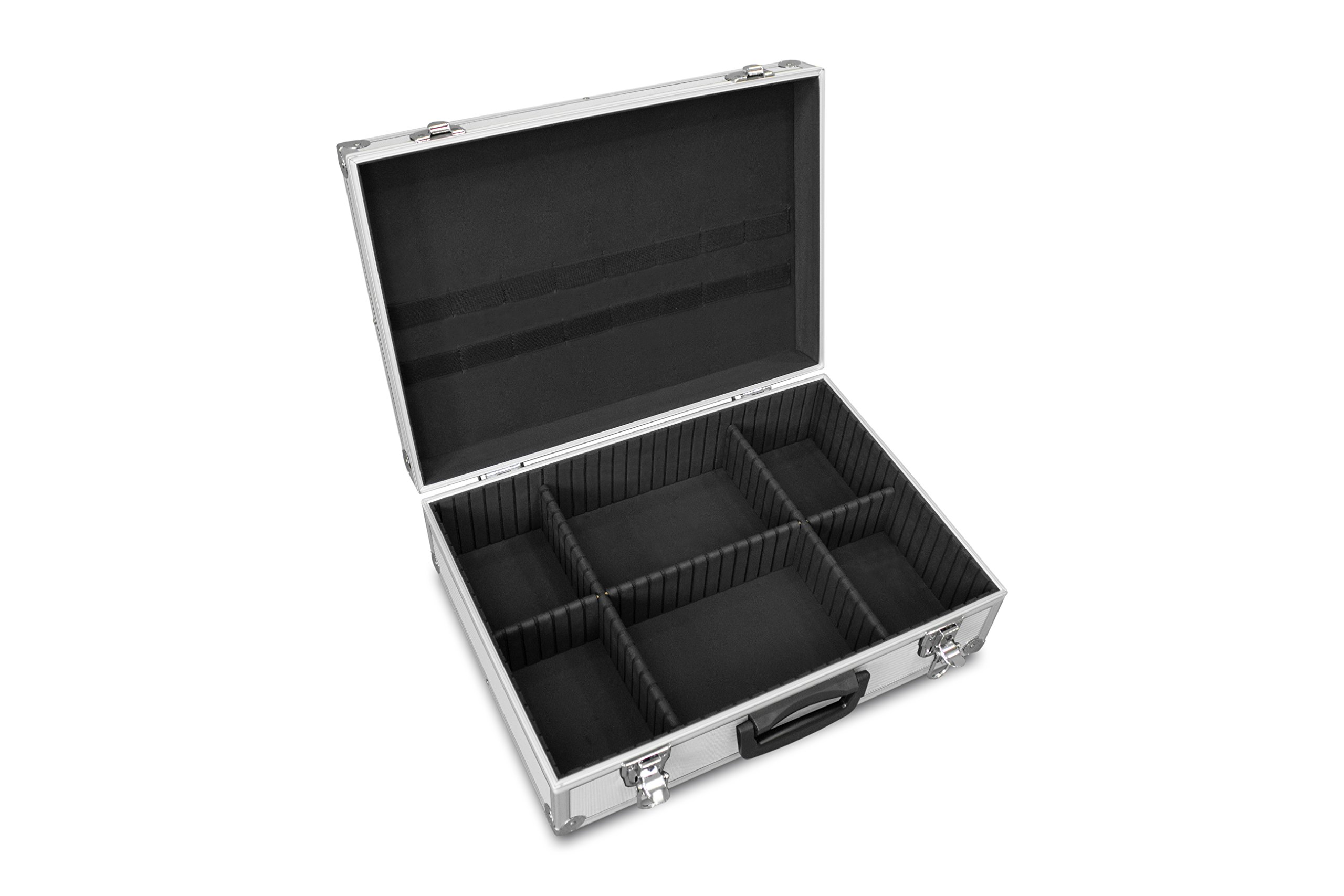 Transport-Koffer in silber mit Aluminiumrahmen für Werkzeuge, Kamera, Messgeräte | Schaumstoff-Auskleidung | 10kg belastbar | 440x300x130mm