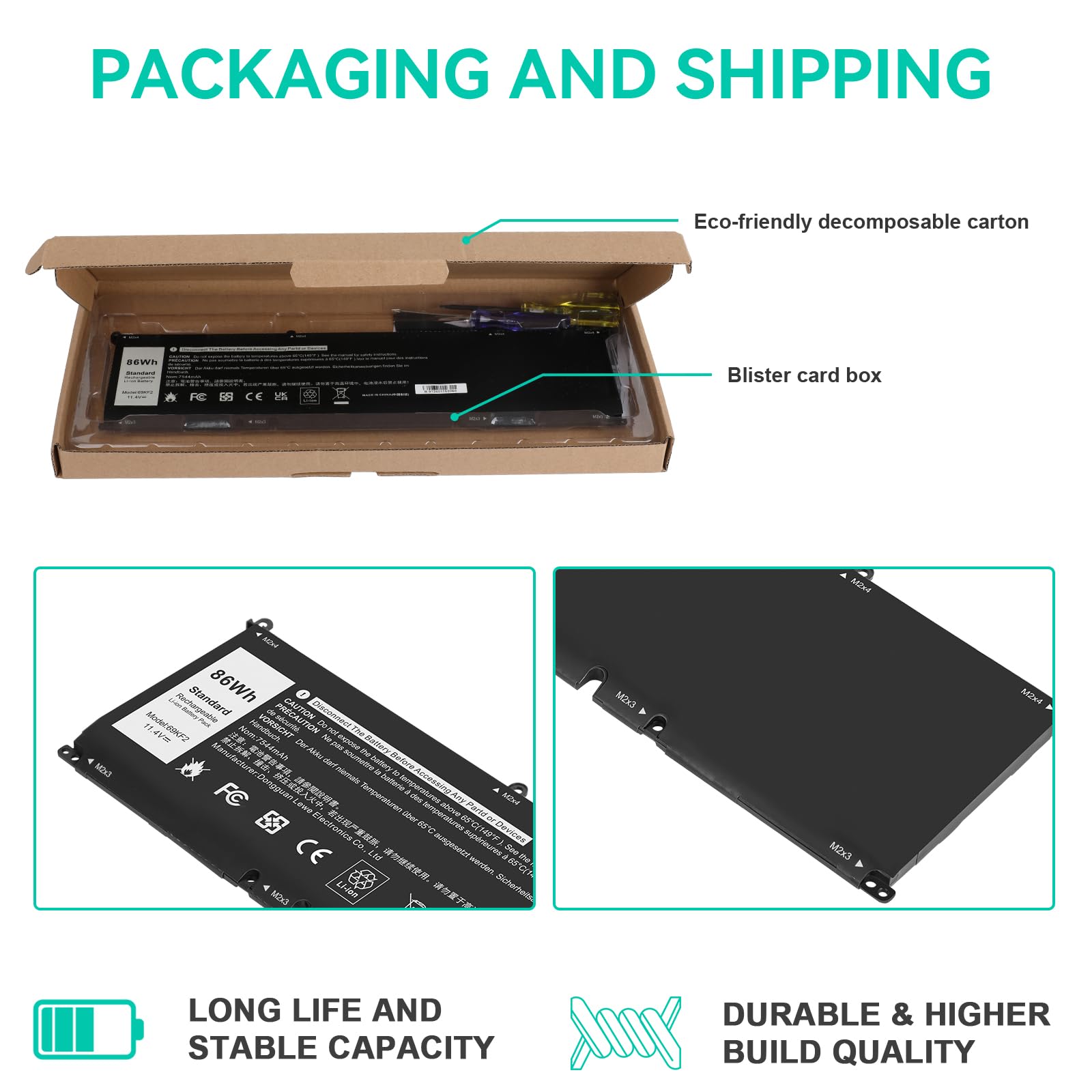 ASUNCELL 11.4V/86Wh 69KF2 Batteria del computer portatile per Dell XPS 15 9500 9510 9520 9530 Series, Precision 5550 5560 5570, G15 5510 5511 5520, per Alienware M15 R3 R4 R5 R6, per Alienware M16 R1