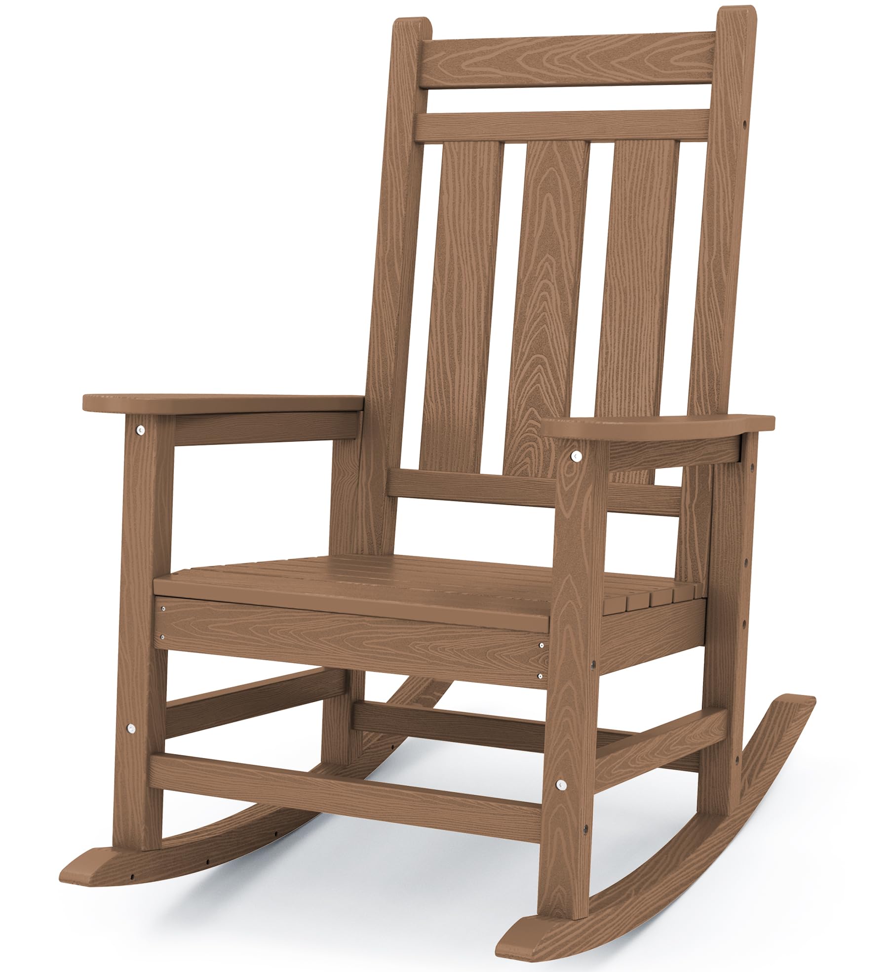 KINGYES Oversized Outdoor Rocking Chair, HDPE Patio Rockers, Brown