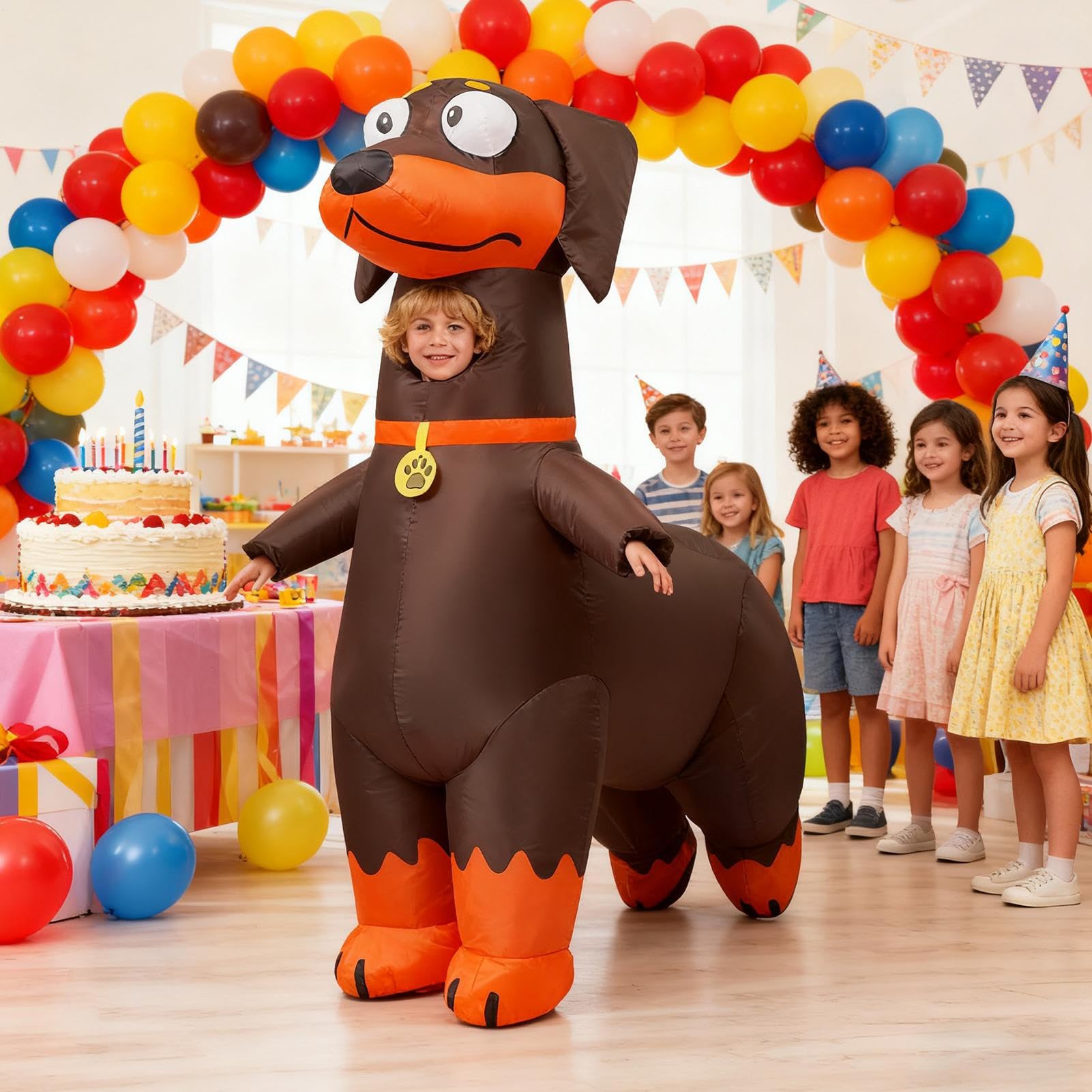 Costume da bassotto gonfiabile per bambini, costume gonfiabile per cani, per vacanze, Natale, attività all'aperto, interni, feste in casa, riunioni, cosplay, carnevale, foto
