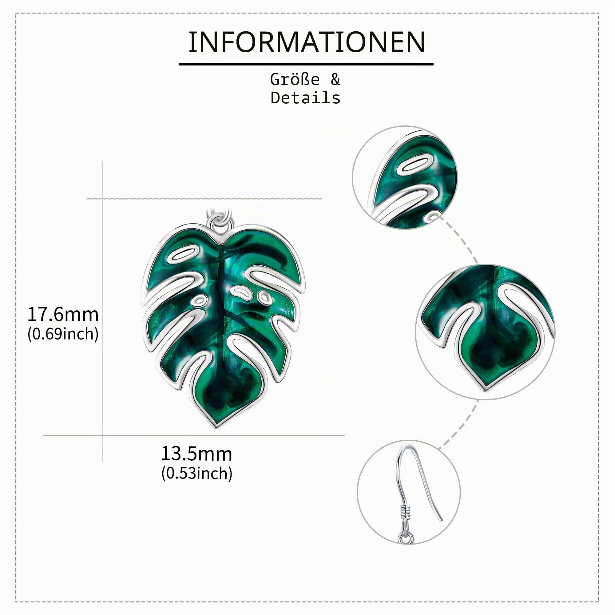 Blätter Ohrhänger S925 Sterling Silber Palmenblätter Hängend Ohrringe Grüne Monstera Blätter Tropische Pflanze Schmuck Geschenk für Damen