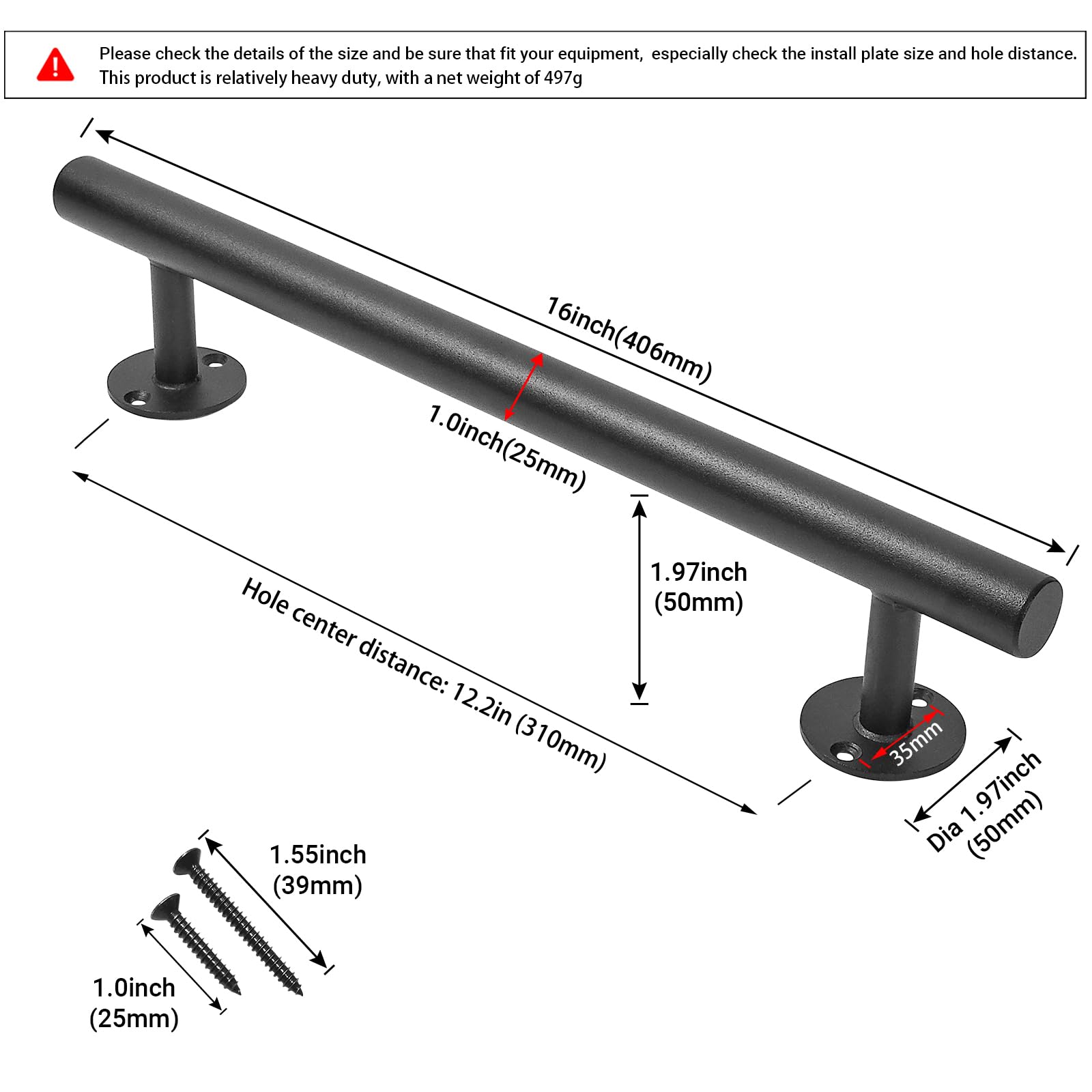 40,6 cm lange schwarze Metall-Türgriffe, 2 Stück, Schuppentürgriff, Outdoor-Garagenzaun, Torgriffe, moderne Innenschränke, Schrank-Möbelgriffe