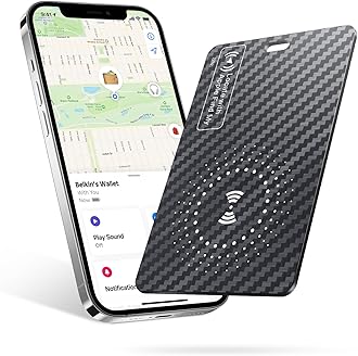 Ucard Wallet Tracker Card, Thin Bluetooth Tracker, Works with Apple Find My (iOS Only), Rechargeable, Wallet Finder and Item Locator for Wallet, Luggage Tags and More (Carbon Fiber)