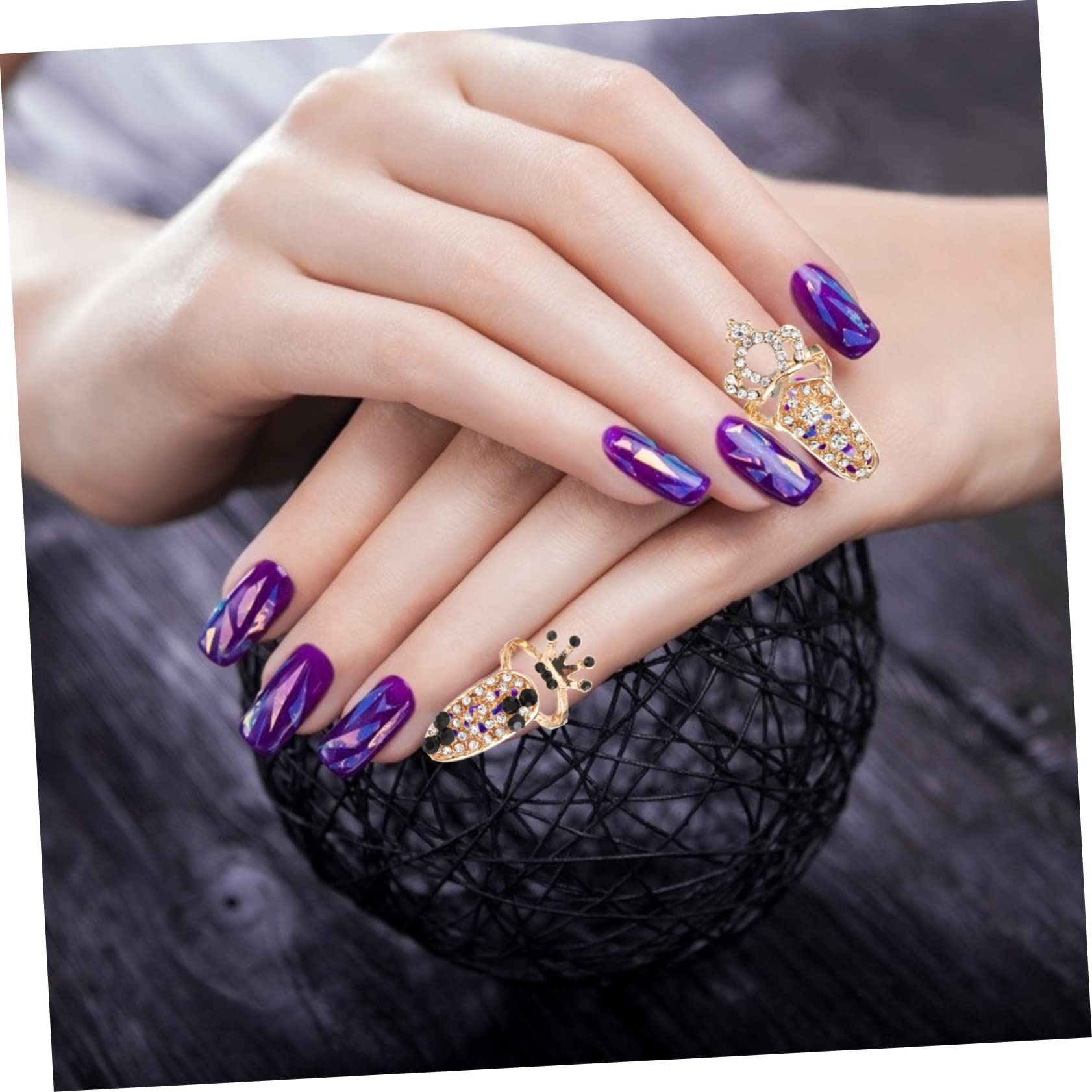 CALLARON 3 Ensembles Anneau De Décor De Cristal Decoration Ongle Décoration Ongles Griffe D'ongle Ongles Charmes Art Uv Bague Délicate Pour Les Ongles Bague Créative Alliage 12 Pièces * 3