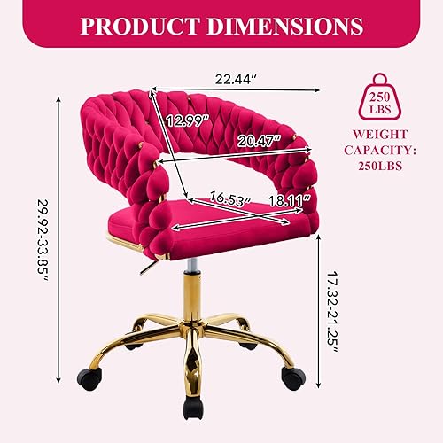 Miniatura 2 de NIOIIKIT Silla de oficina tejida en casa, silla de escritorio tapizada de terciopelo con respaldo abierto, silla de trabajo de altura ajustable,