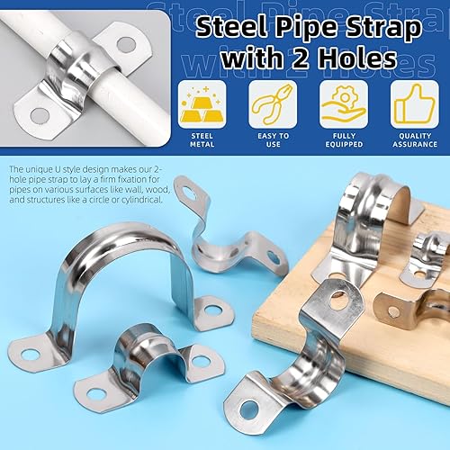 Miniatura 3 de Glarks 50 abrazaderas de correa de tubo M8, correa de acero inoxidable 304 de 2 agujeros, correa rígida de alta resistencia, soporte en U,