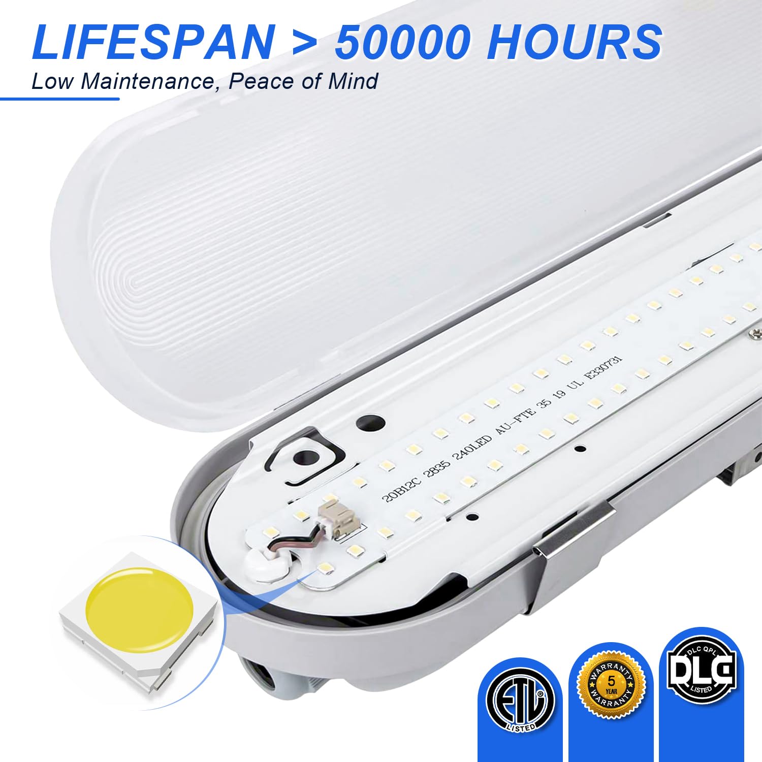 4FT LED Vapor Tight Lights 40W-50W-60W Power Selectable 3CCT 3000K-4000K-5000K Vapor Proof Light IP66 Waterproof LED Shop Light — view 7
