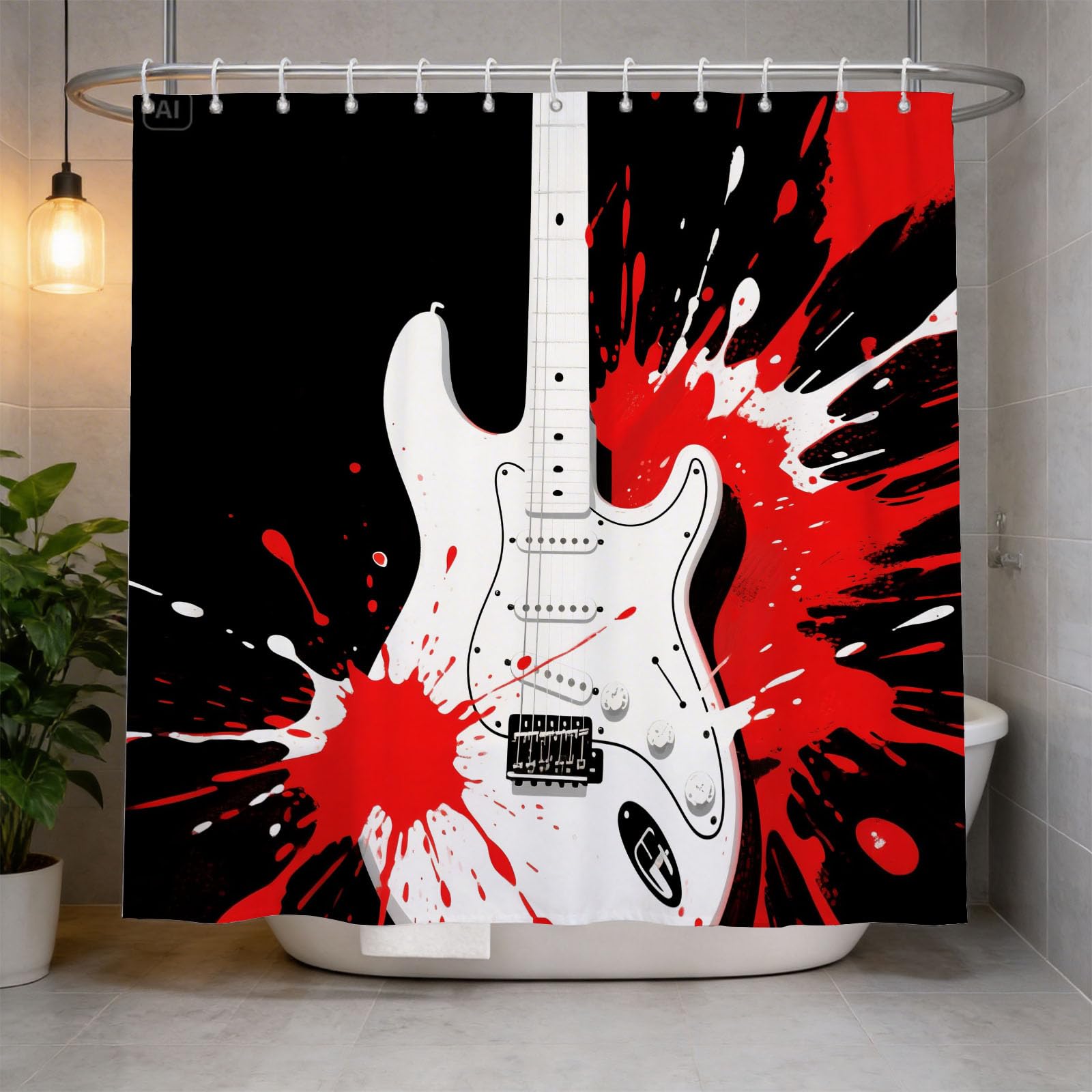 Hongduo 3D Electric Guitar Element Shower Curtain for Stalls Bathtubs Music Bathroom Decor Shower Curtain Set Polyester Fabric Waterproof 180x200cm/71X79 Inch with Hooks