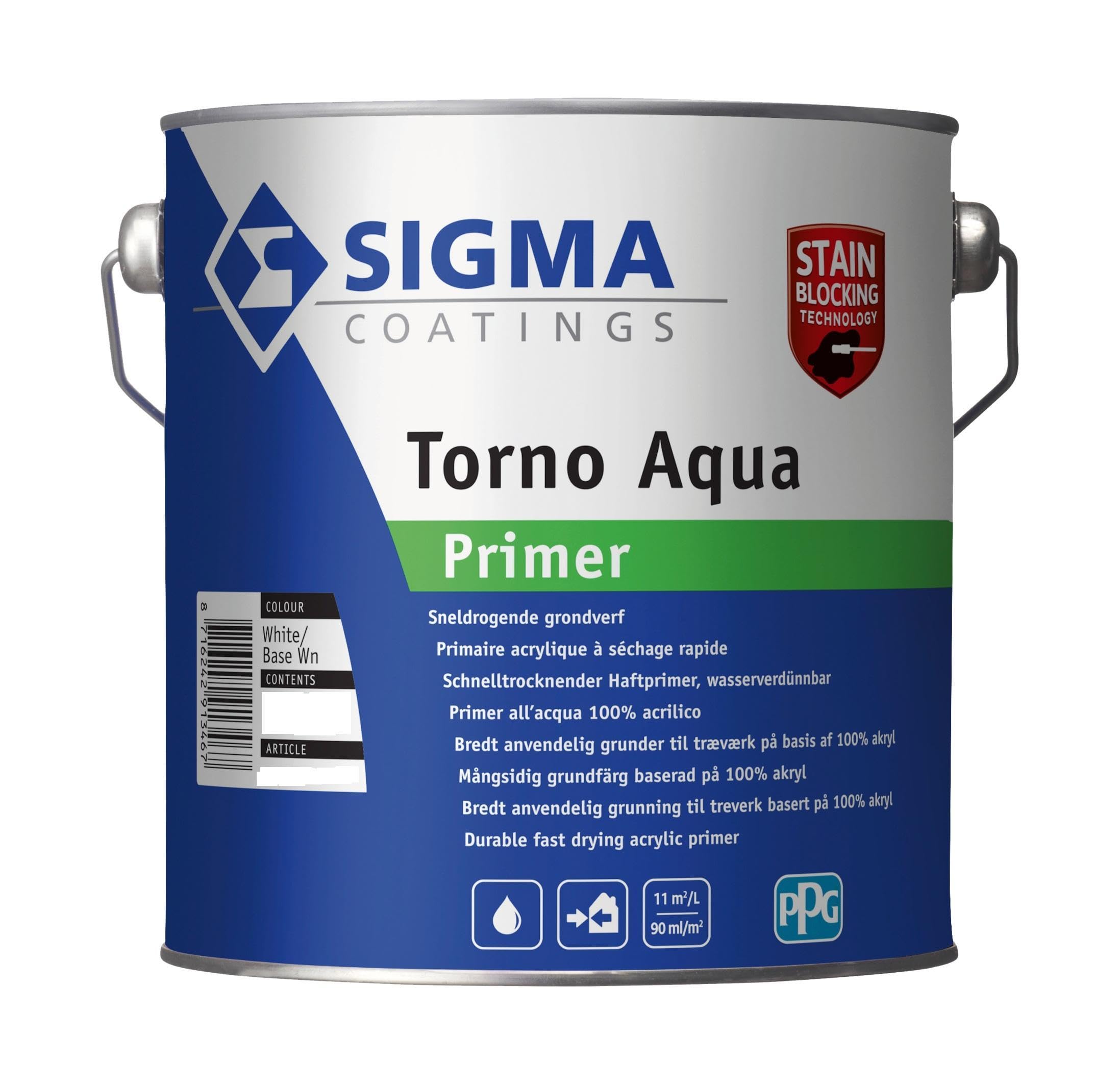 FONDO ALL'ACQUA SIGMA TORNO Aqua Primer 1 litro colore bianco. Per legno, intonaco, calcestruzzo e PVC (rigido). Prodotto multifunzione, primer, intermedio, finitura. Per interni ed esterni.