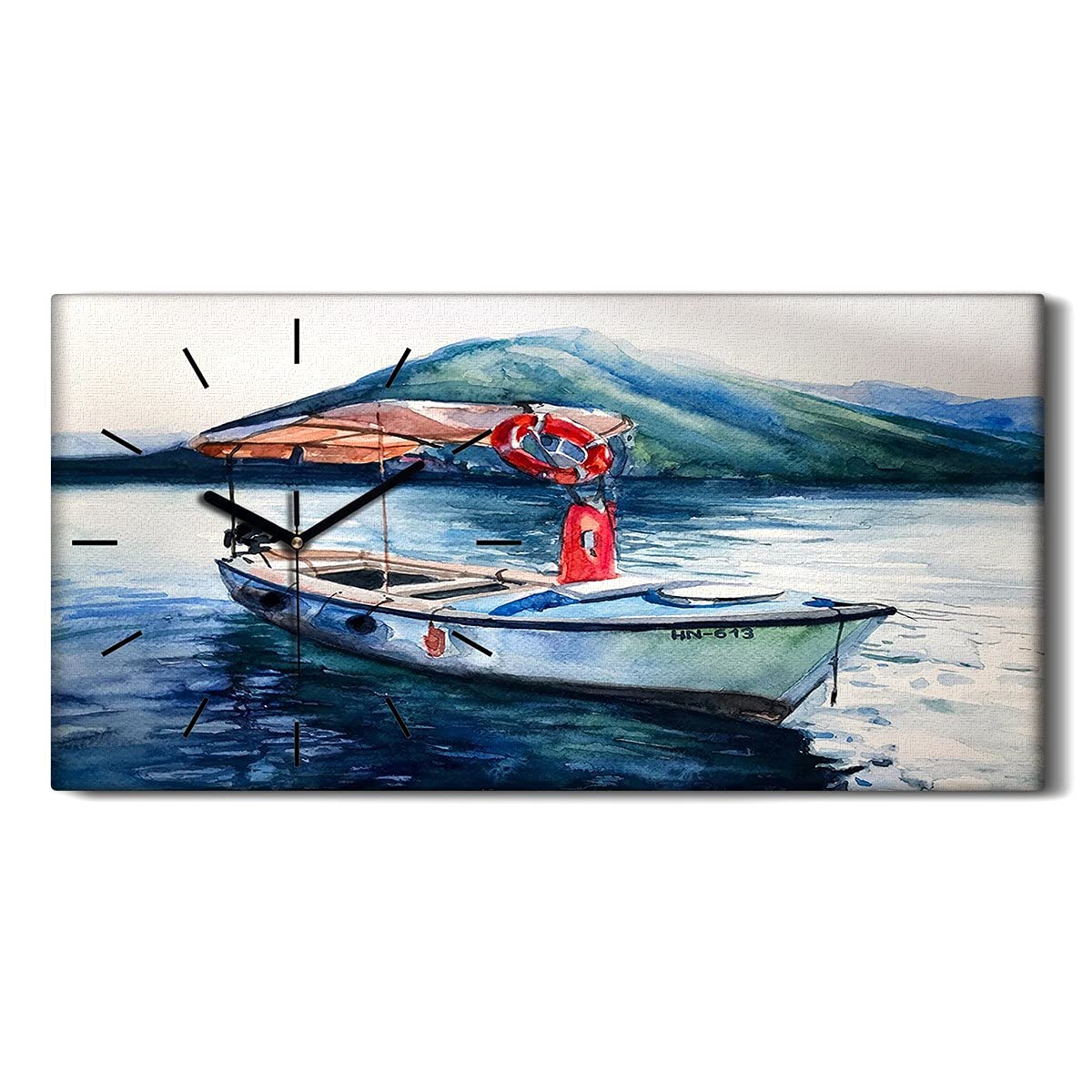Horloge sur toile salon et chambre au motif montagne et navires 60x30cm