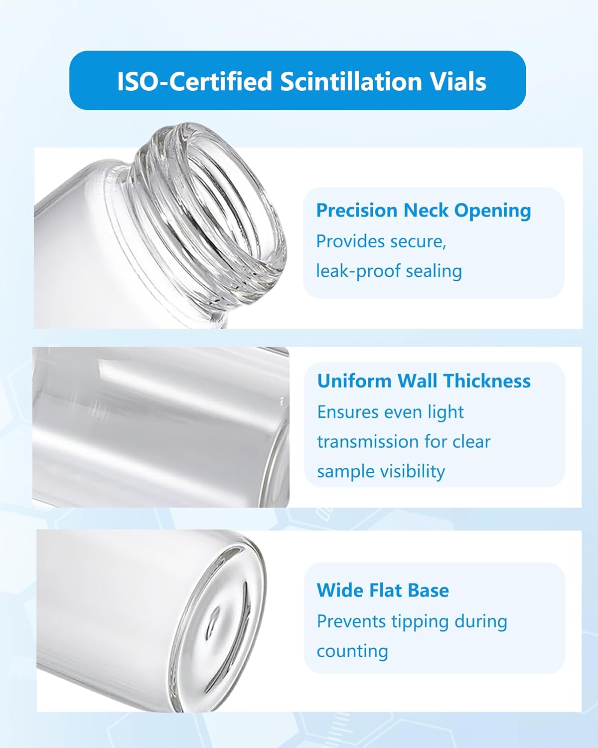 20 ml Scintillation Vials - 100 PCS Borosilicate Glass Vials with 22-400 White Screw Caps - Polypropylene Caps with Silver Aluminum Foil PE Liner - Lab Liquid Scintillation Counting Vial