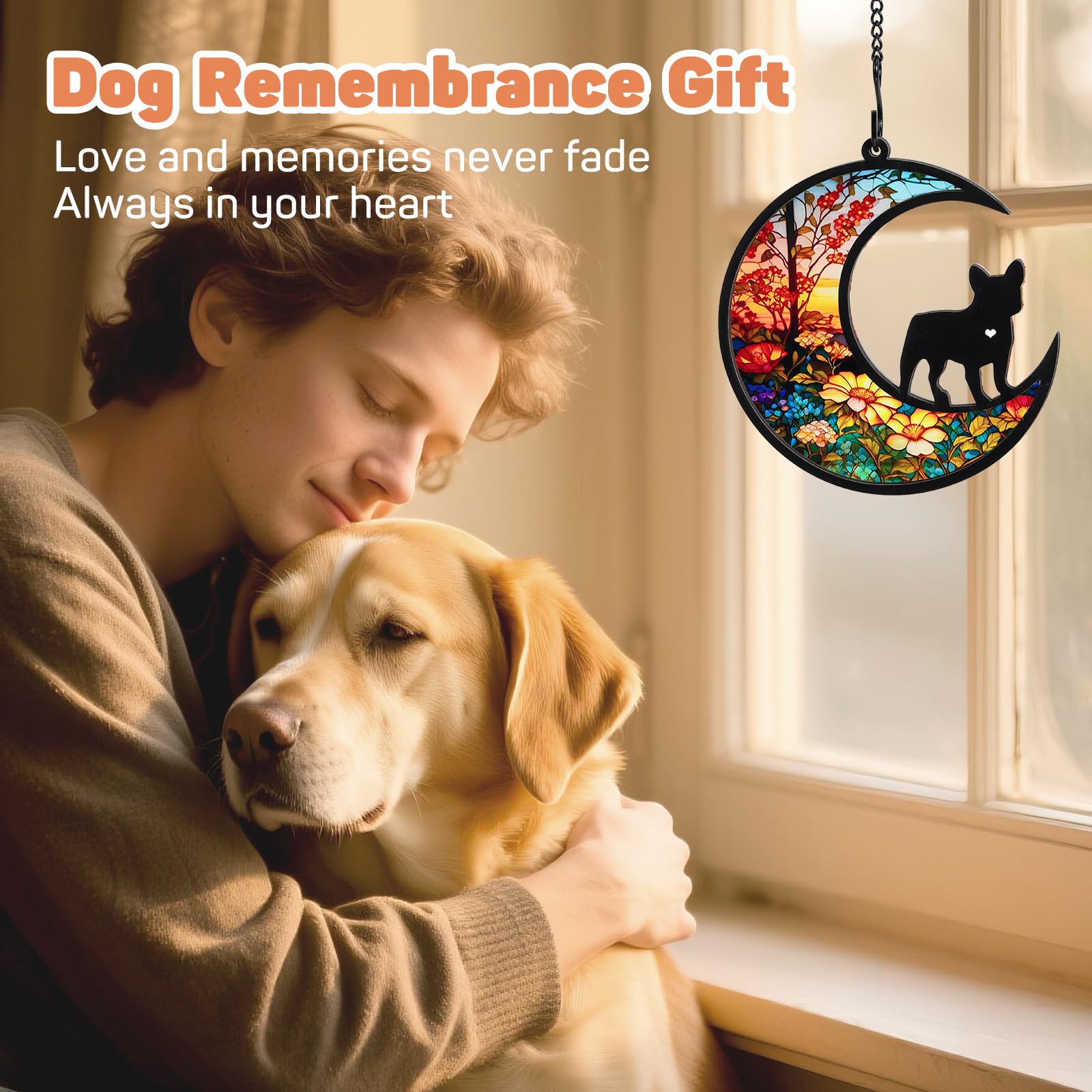VavoPaw Haustier Gedenkgeschenke für Hunde, Haustier Verlust Trauergeschenk, DIY Name Hund Gedenk-Sonnenfänger, Dekorationen in Liebevoller Erinnerung für Verlust, Sonnenblume & Bulldogge