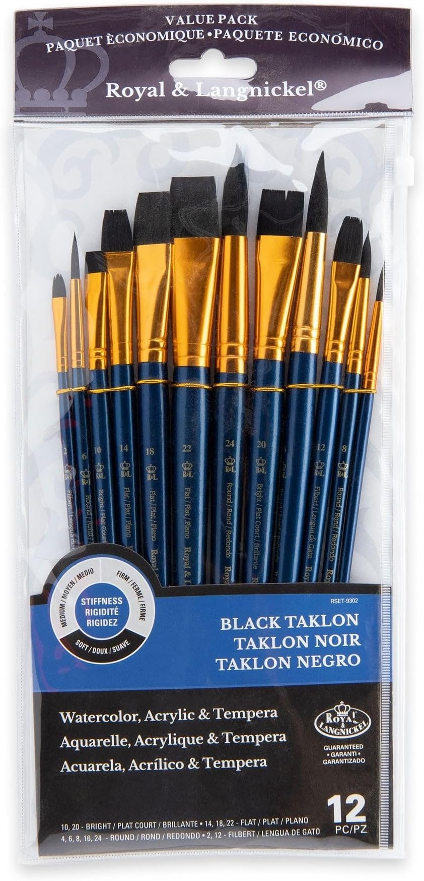 Royal Brush Manufacturing Royal and Langnickel Zip N' Close 12-Piece Brush Set, Soft Black Taklon